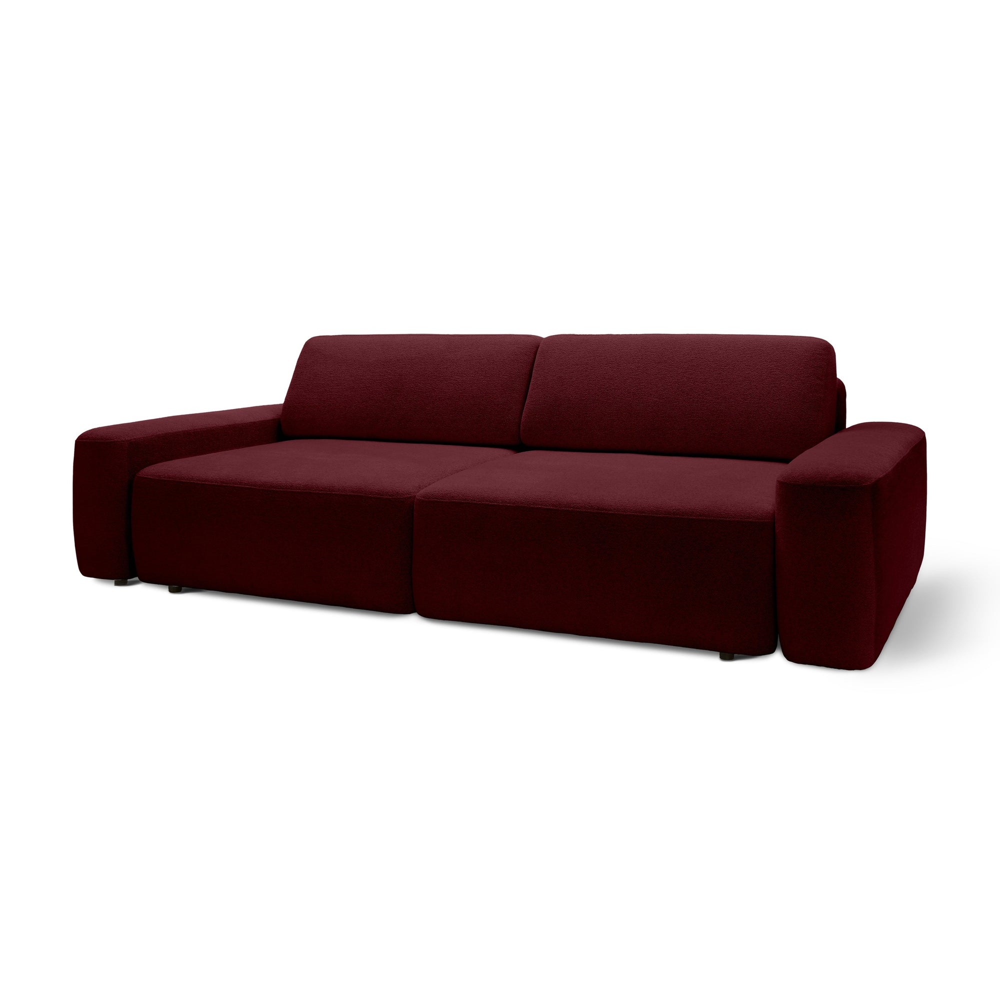 Sofa z funkcją spania 200x136 z pojemnikiem DL – bouclé Raven | Bamby Czerwone Wino (RAVEN 59)