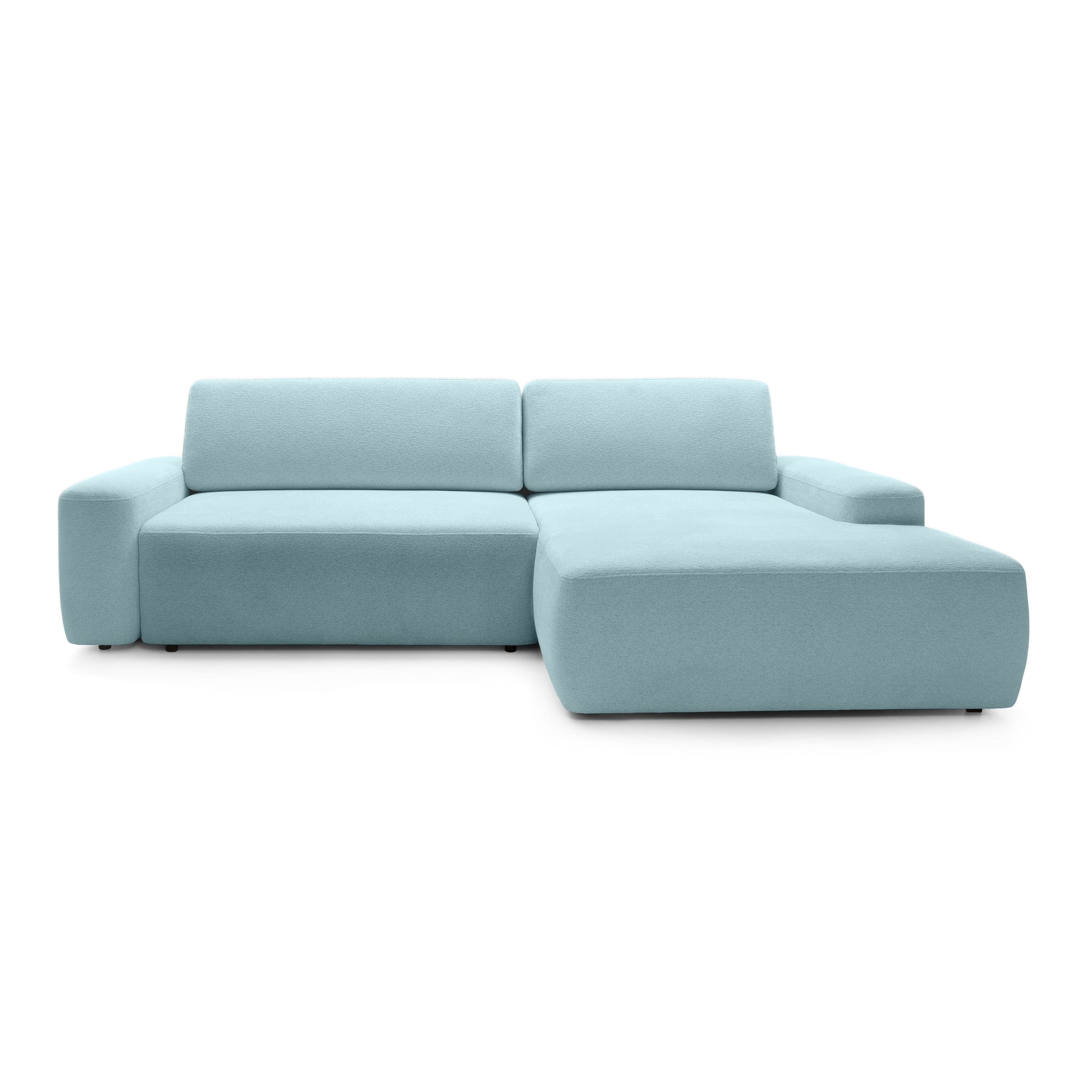 Narożnik z funkcją spania 3-osobowy 125x210 w stylu nowoczesnym – tkanina REVEN, pojemnik na pościel, mechanizm DL | Bamby Prawostronny Porcelanowy Błękit (RAVEN 80)