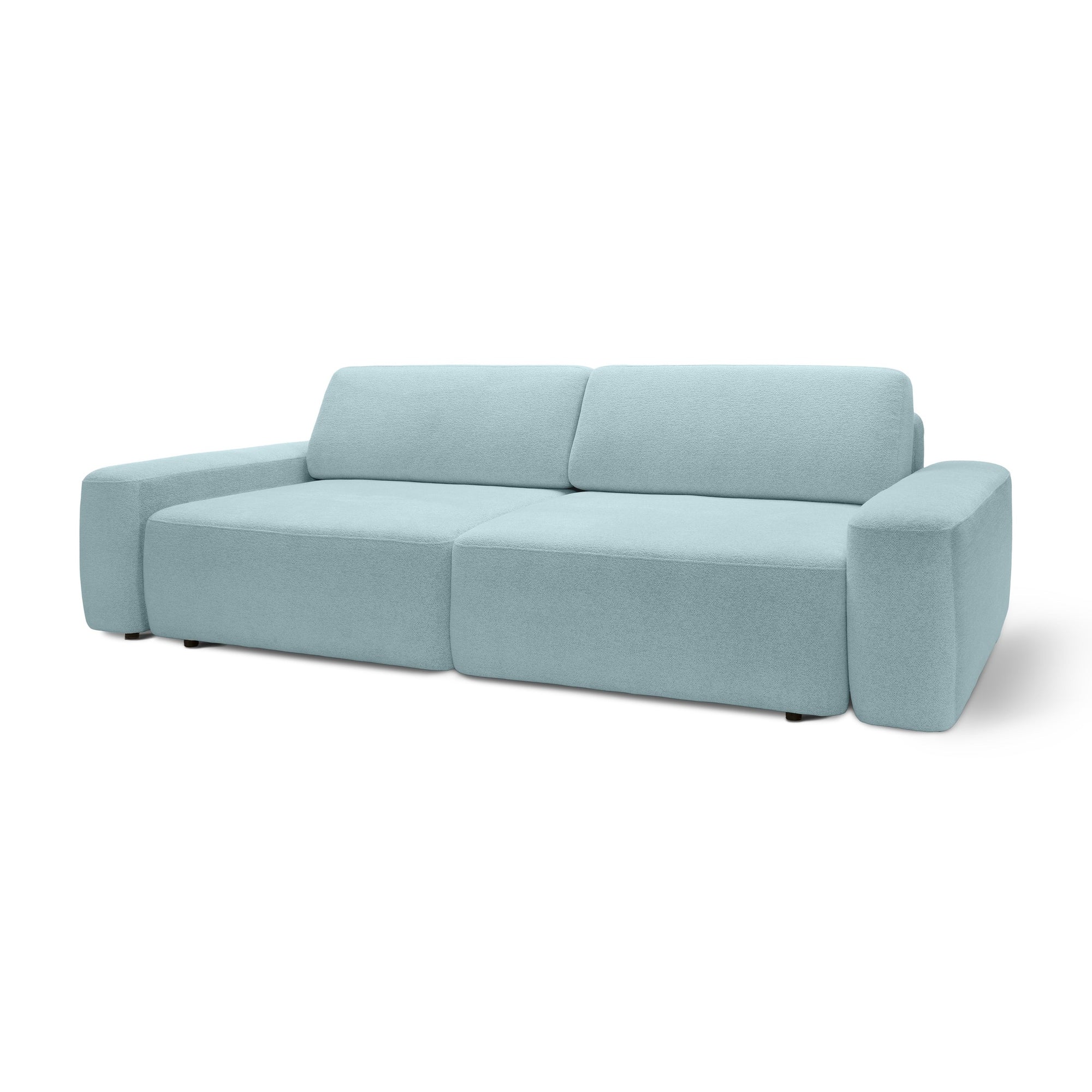 Sofa z funkcją spania 200x136 z pojemnikiem DL – bouclé Raven | Bamby Porcelanowy Błękit (RAVEN 80)