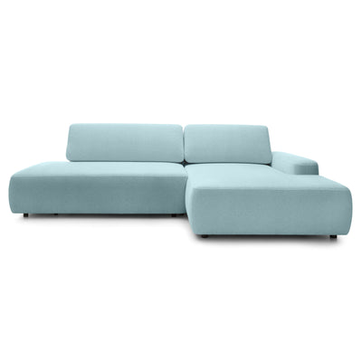 Narożnik z funkcją spania 4-osobowy 125x210 w stylu japandi | Bamby Prawostronny Porcelanowy Błękit (RAVEN 80)
