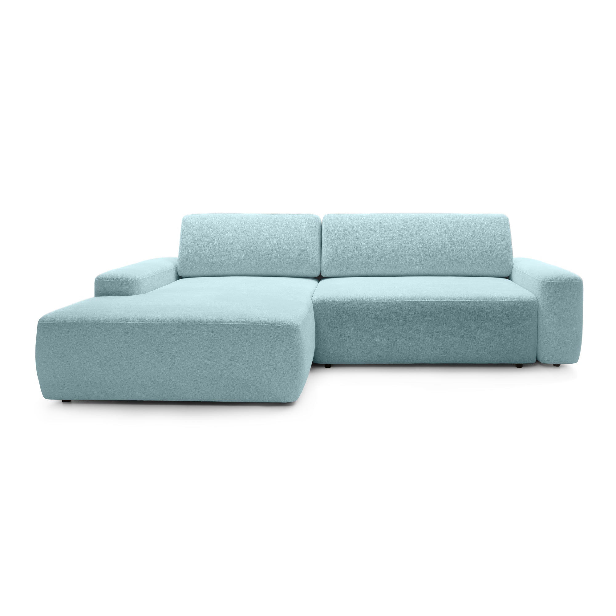 Narożnik z funkcją spania 3-osobowy 125x210 w stylu nowoczesnym – tkanina REVEN, pojemnik na pościel, mechanizm DL | Bamby Lewostronny Porcelanowy Błękit (RAVEN 80)