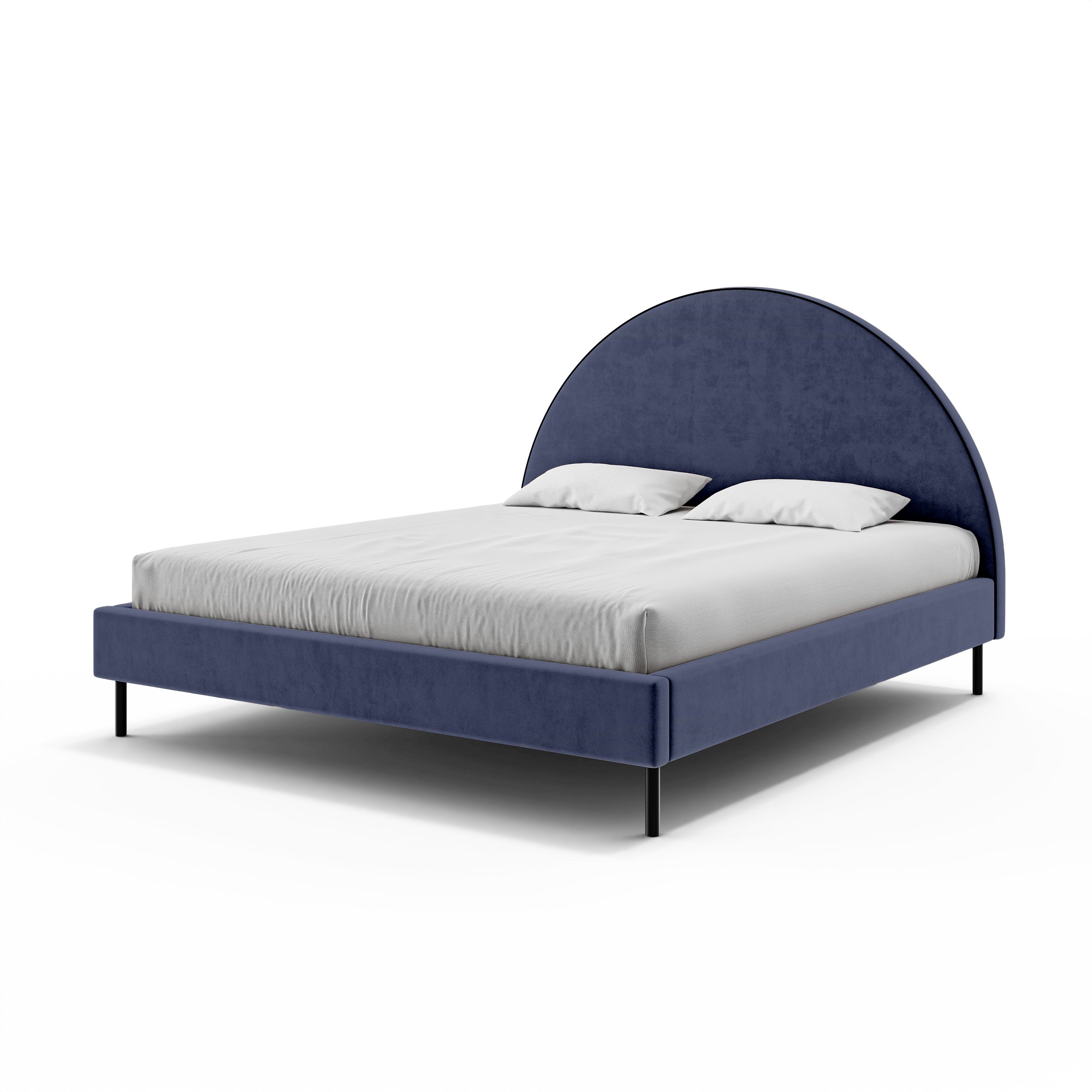 Łóżko tapicerowane z półokrągłym zagłówkiem i pojemnikiem w stylu soft modern | Zora