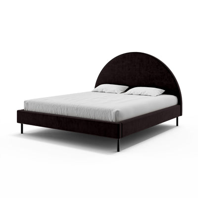 Łóżko tapicerowane z półokrągłym zagłówkiem i pojemnikiem w stylu soft modern | Zora