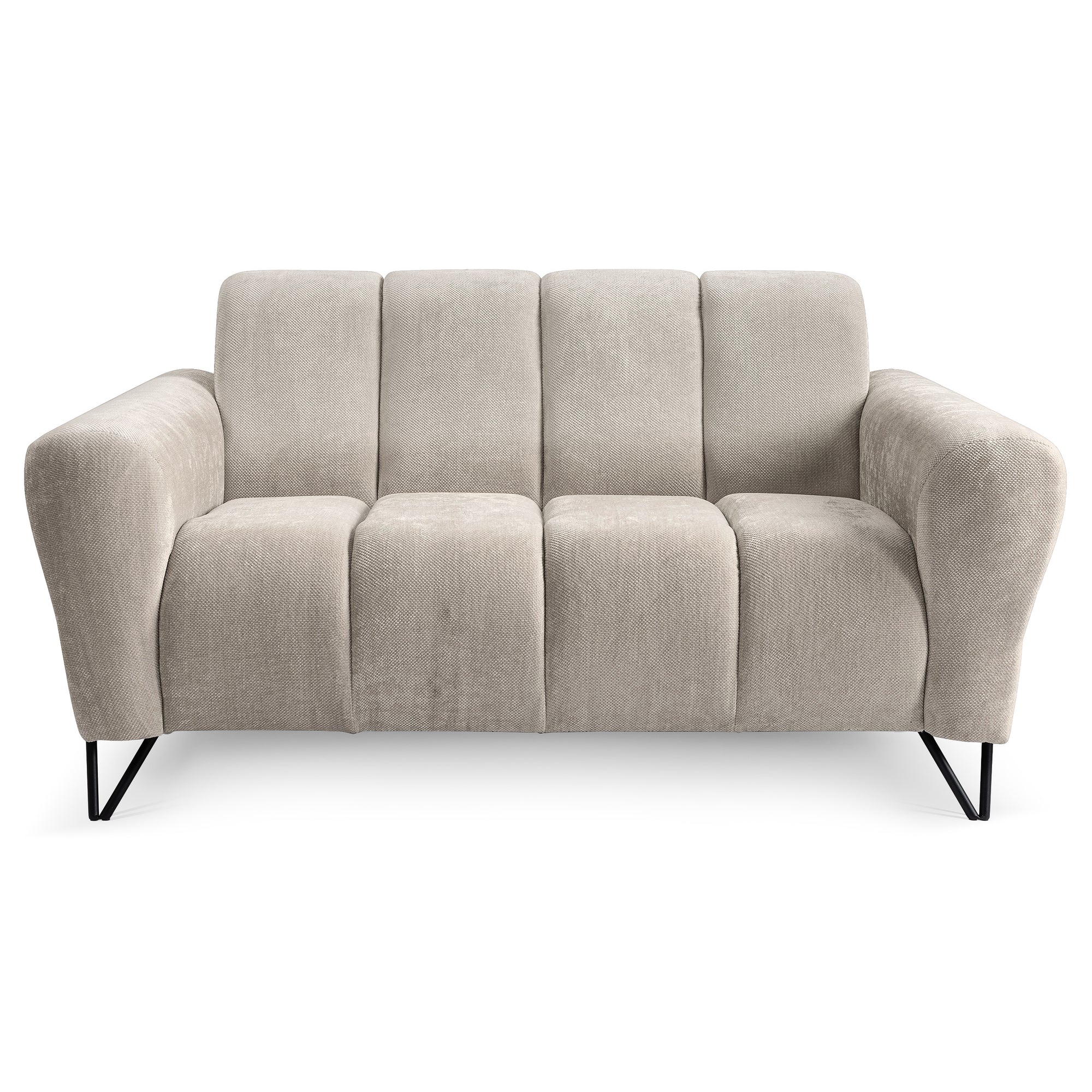 Sofa 2-osobowa do salonu w stylu soft - Storm, zaokrąglone podłokietniki, metalowe nogi | Nellia