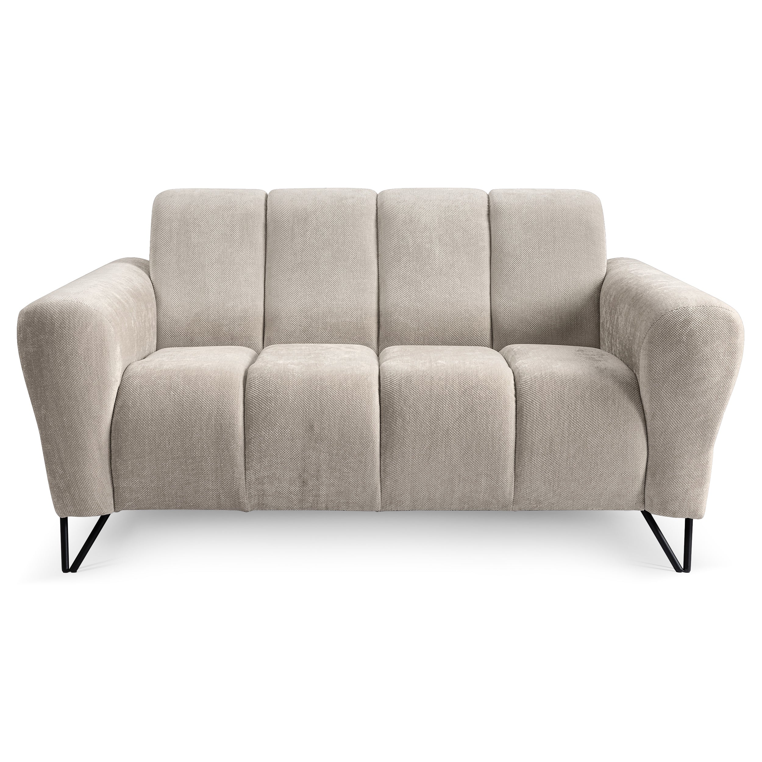 Sofa 2-osobowa do salonu w stylu soft - Storm, zaokrąglone podłokietniki, metalowe nogi | Nellia
