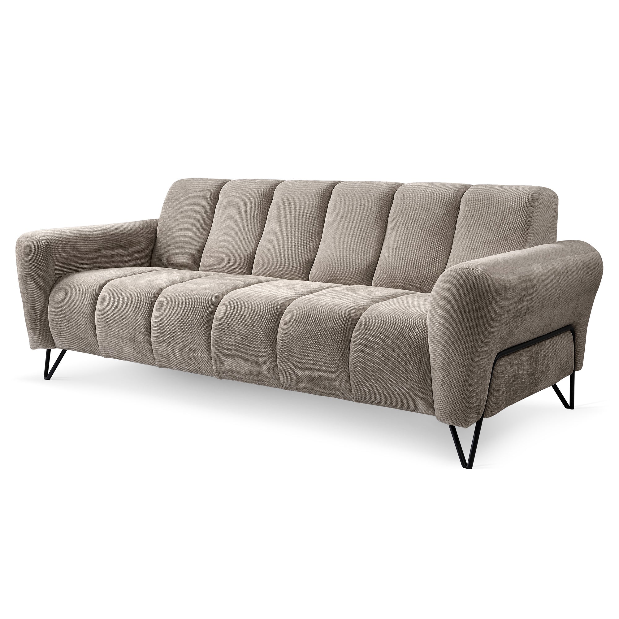 Sofa 3-osobowa do salonu w stylu soft - tkanina Storm, miękka forma, metalowe nogi | Nellia Ciepły Pergamin (STORM 06)