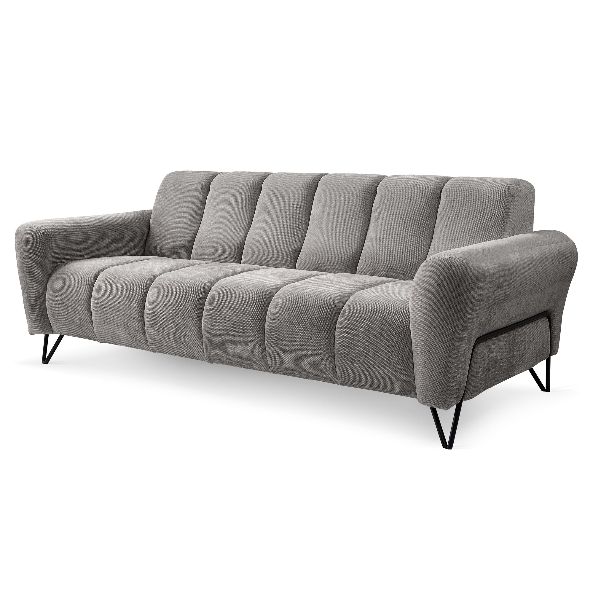 Sofa 3-osobowa do salonu w stylu soft - tkanina Storm, miękka forma, metalowe nogi | Nellia Kamienny Beż (STORM 85)