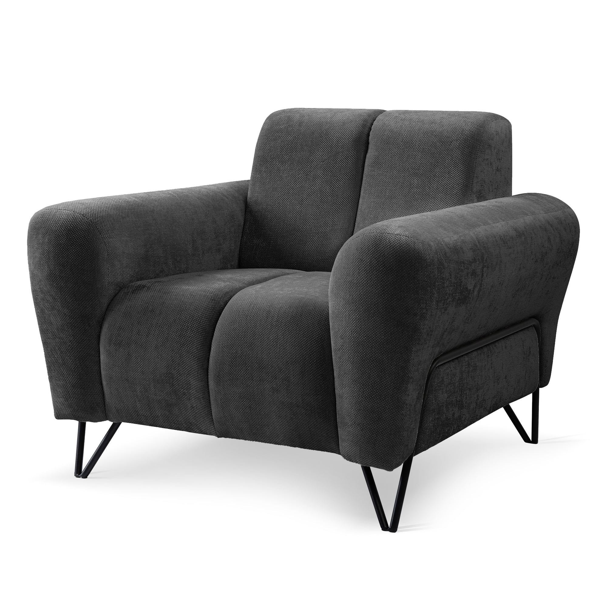 Fotel wypoczynkowy tapicerowany w stylu nowoczesnym - tkanina Storm, zaokrąglona forma | Nellia Czarny Grafit (STORM 99)