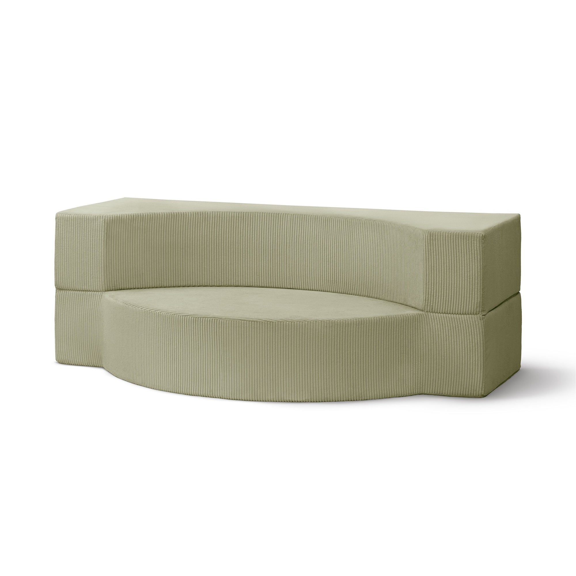 Sofa piankowa modułowa 200 cm z funkcją spania w stylu japandi – sztruks POSO, półokrągła forma | Lunaria Oliwka (POSO 44)