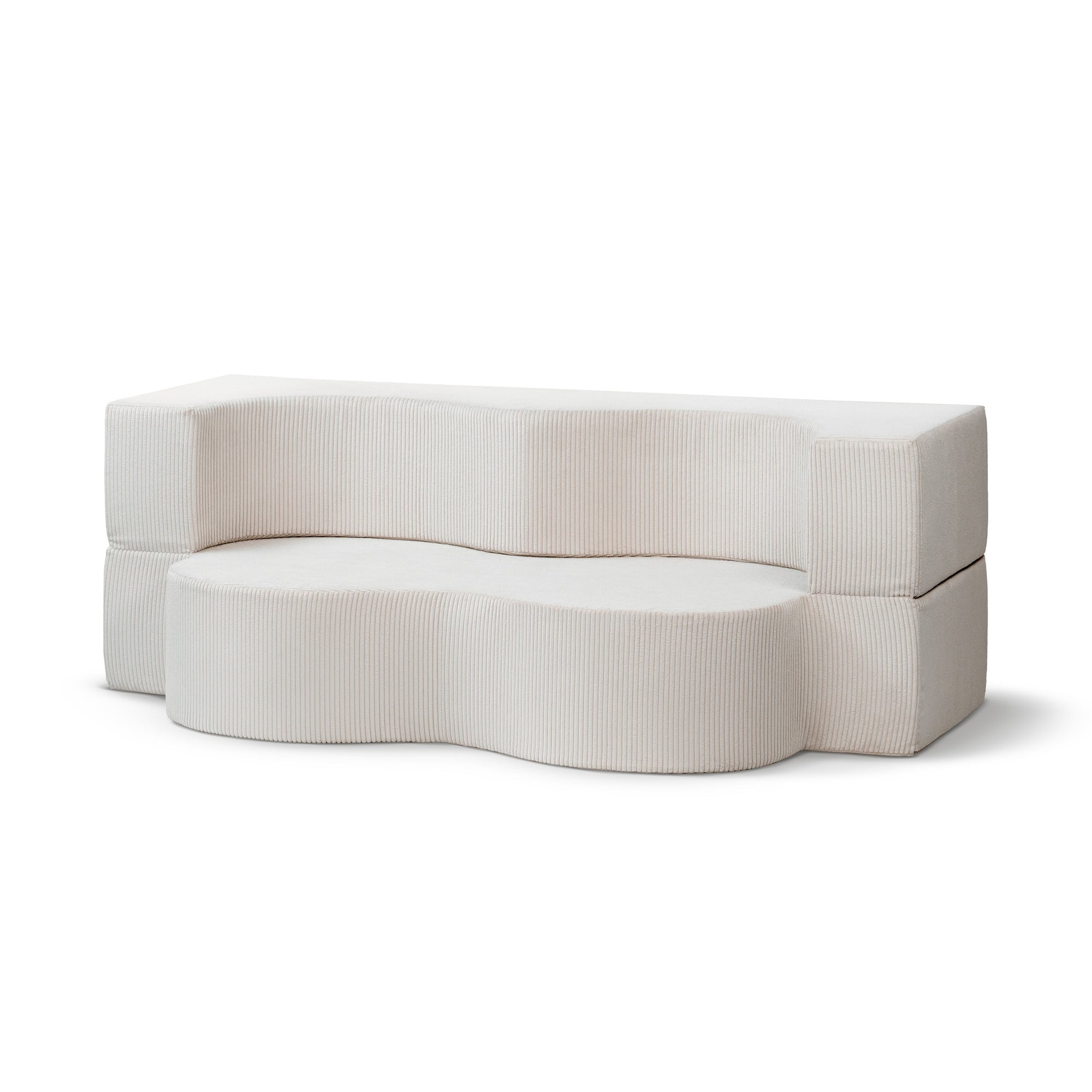 Sofa piankowa wolnostojąca 200 cm z funkcją spania w stylu japandi – sztruks POSO, kompaktowa forma | Kamelia Porcelanowy Beż (POSO 38)