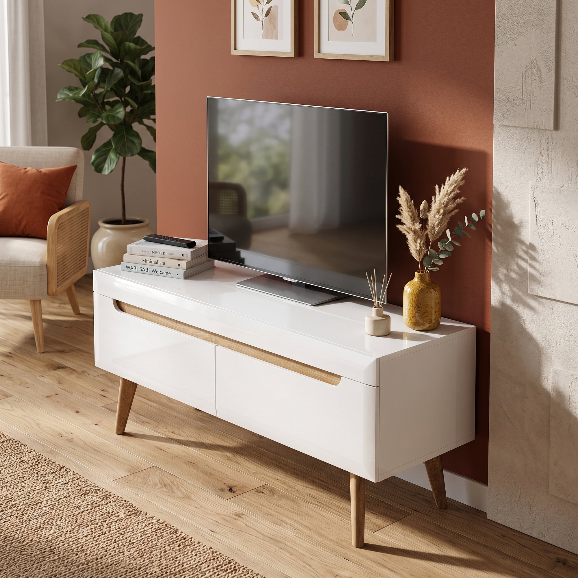 Szafka RTV pod telewizor 107x50 w stylu skandynawskim | Trava
