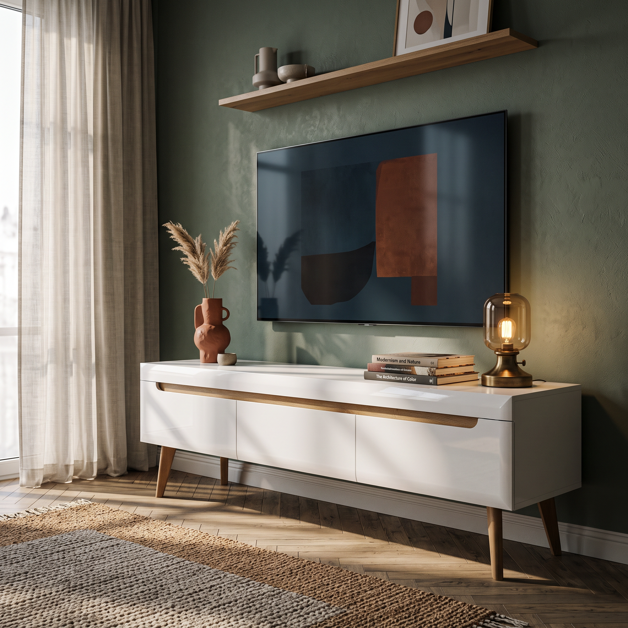 Szafka RTV pod telewizor 160x50 w stylu skandynawskim | Trava
