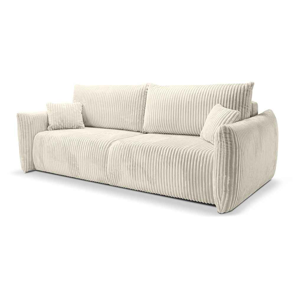 Sofa 3-osobowa z funkcją spania 145x200 z pojemnikiem w stylu nowoczesnym – automat wspomagający | ALLORO Pudrowa Perła (TILIA 01)
