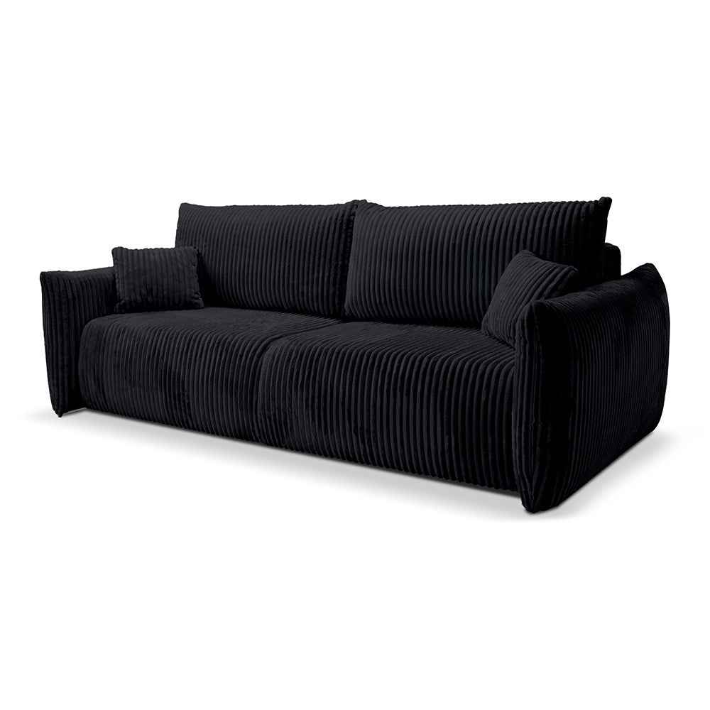 Sofa 3-osobowa z funkcją spania 145x200 z pojemnikiem w stylu nowoczesnym – automat wspomagający | ALLORO Węglowy Aksamit (TILIA 100)