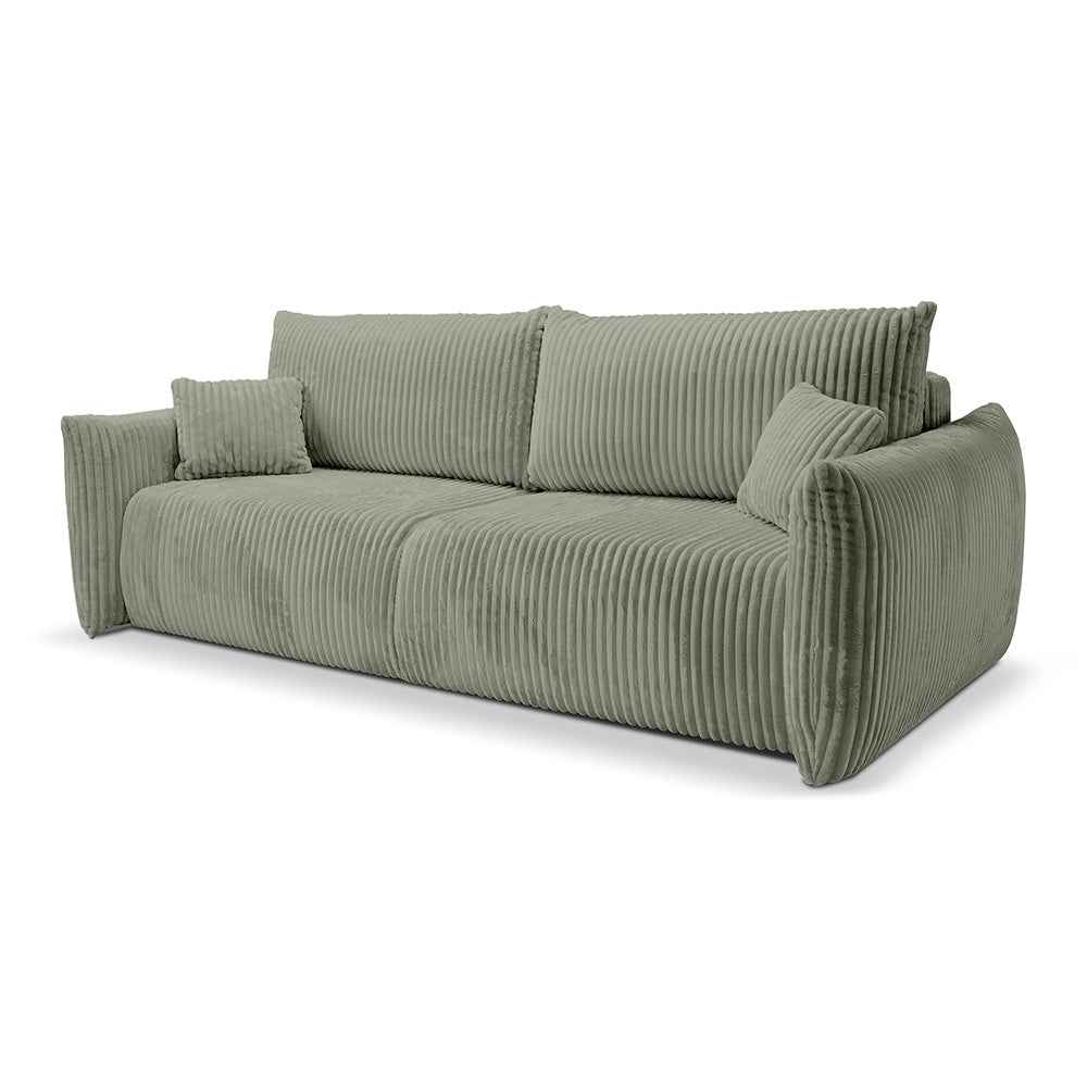 Sofa 3-osobowa z funkcją spania 145x200 z pojemnikiem w stylu nowoczesnym – automat wspomagający | ALLORO Szałwia Kamienna (TILIA 37)
