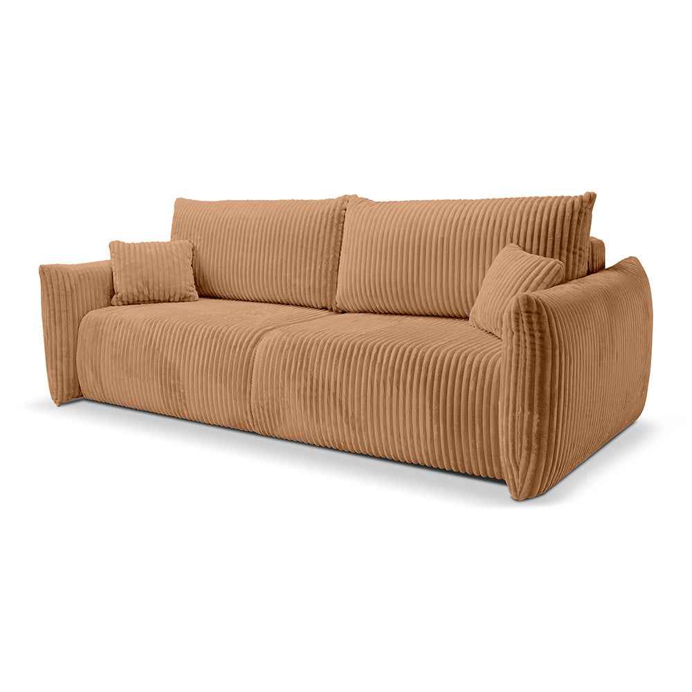 Sofa 3-osobowa z funkcją spania 145x200 z pojemnikiem w stylu nowoczesnym – automat wspomagający | ALLORO Słomiane Zboże (TILIA 56)