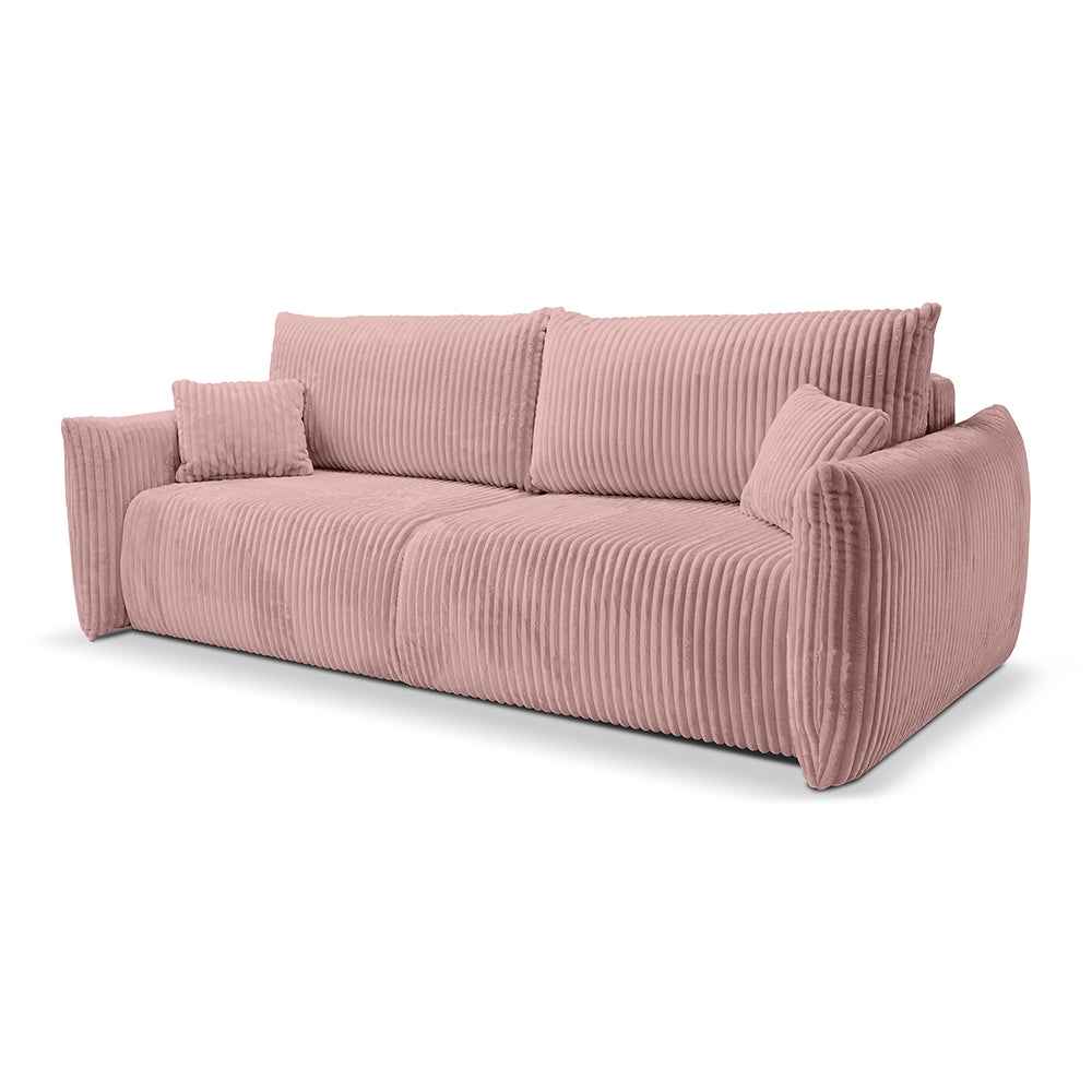 Sofa 3-osobowa z funkcją spania 145x200 z pojemnikiem w stylu nowoczesnym – automat wspomagający | ALLORO Porcelanowy Róż (TILIA 62)