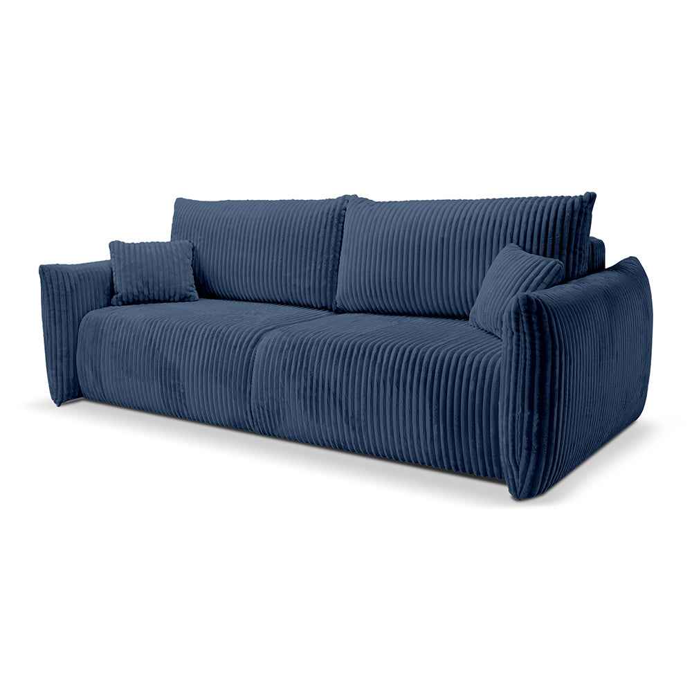 Sofa 3-osobowa z funkcją spania 145x200 z pojemnikiem w stylu nowoczesnym – automat wspomagający | ALLORO Atramentowa Głębia (TILIA 77)