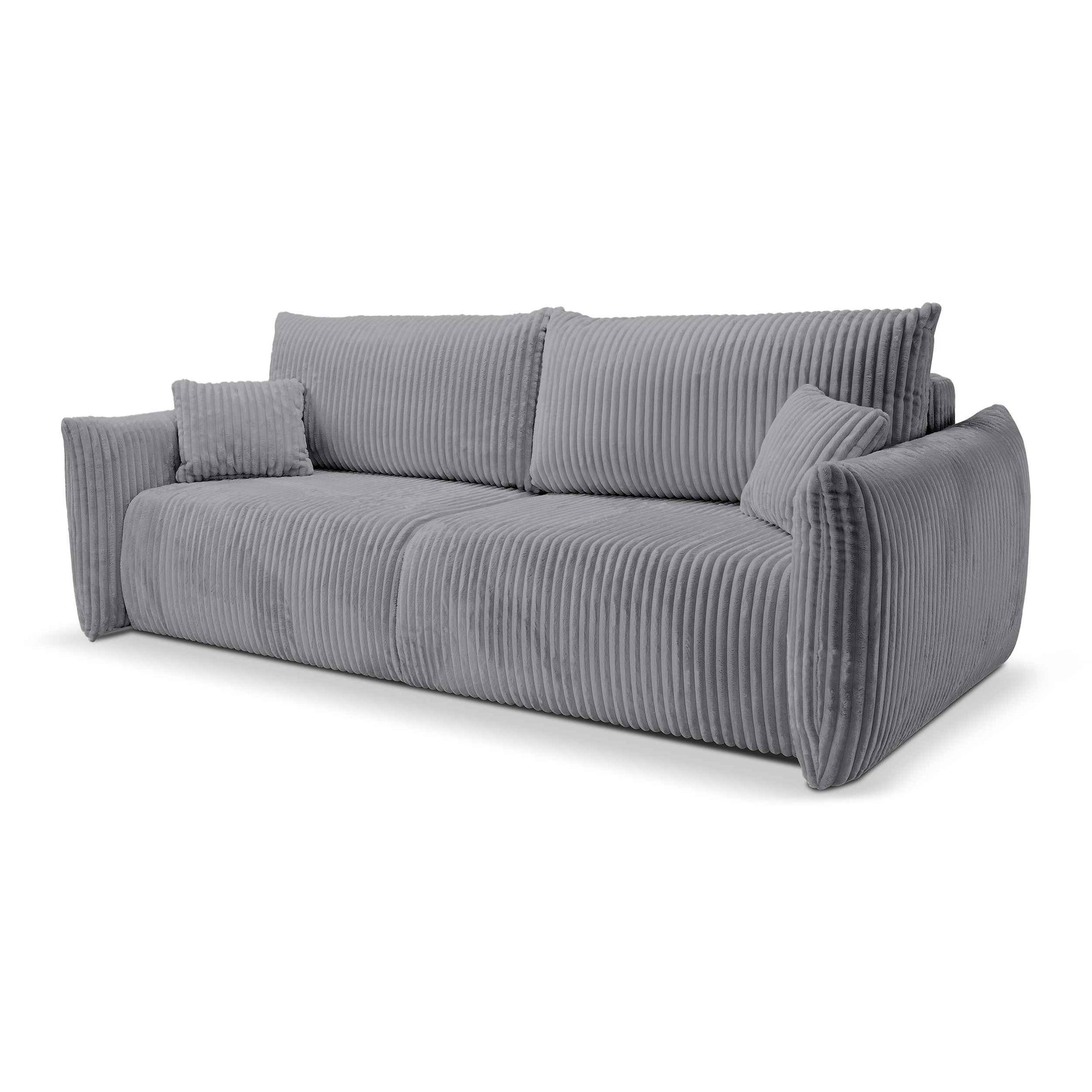 Sofa 3-osobowa z funkcją spania 145x200 z pojemnikiem w stylu nowoczesnym – automat wspomagający | ALLORO Szary Horyzont (TILIA 90)