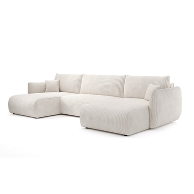 Narożnik U z funkcją spania o powierzchni 145x302 w stylu vintage | ALLORO Pudrowa Perła (TILIA 01)