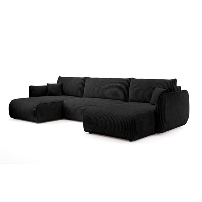 Narożnik U z funkcją spania o powierzchni 145x302 w stylu vintage | ALLORO Węglowy Aksamit (TILIA 100)