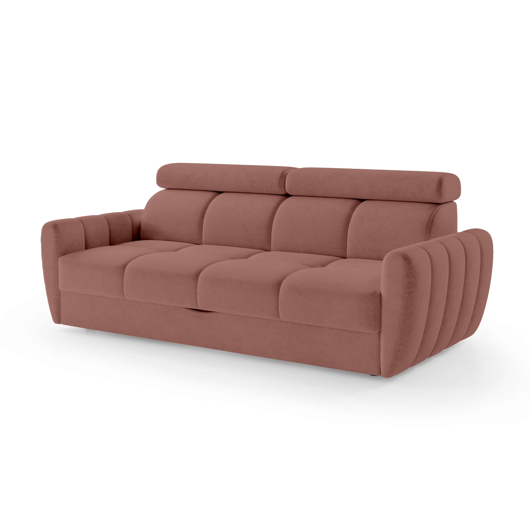 Sofa z funkcją spania 3-osobowa 227 cm w stylu minimalistycznym – pianka HR, regulowany zagłówek, puma | Franec Cynamonowa Śliwka (CLOUD 63)
