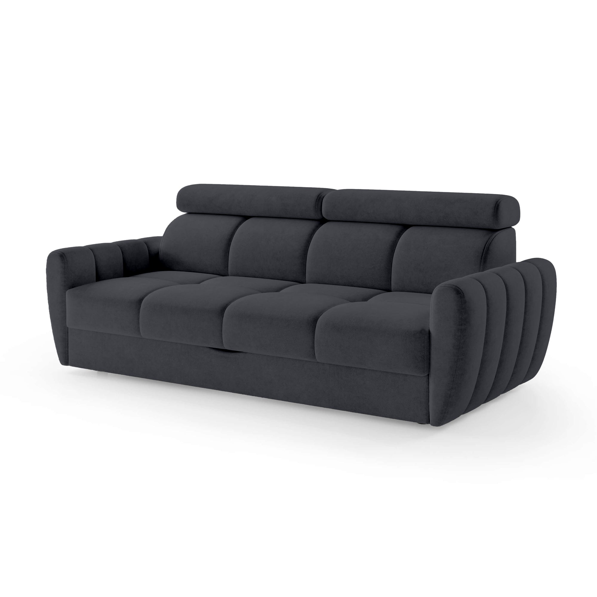 Sofa z funkcją spania 3-osobowa 227 cm w stylu minimalistycznym – pianka HR, regulowany zagłówek, puma | Franec Głęboki Antracyt (CLOUD 79)