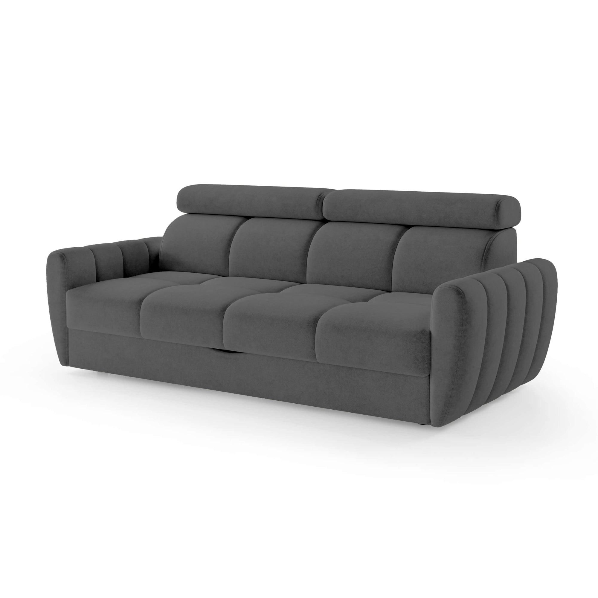 Sofa z funkcją spania 3-osobowa 227 cm w stylu minimalistycznym – pianka HR, regulowany zagłówek, puma | Franec Bazaltowy Popiół (CLOUD 84)