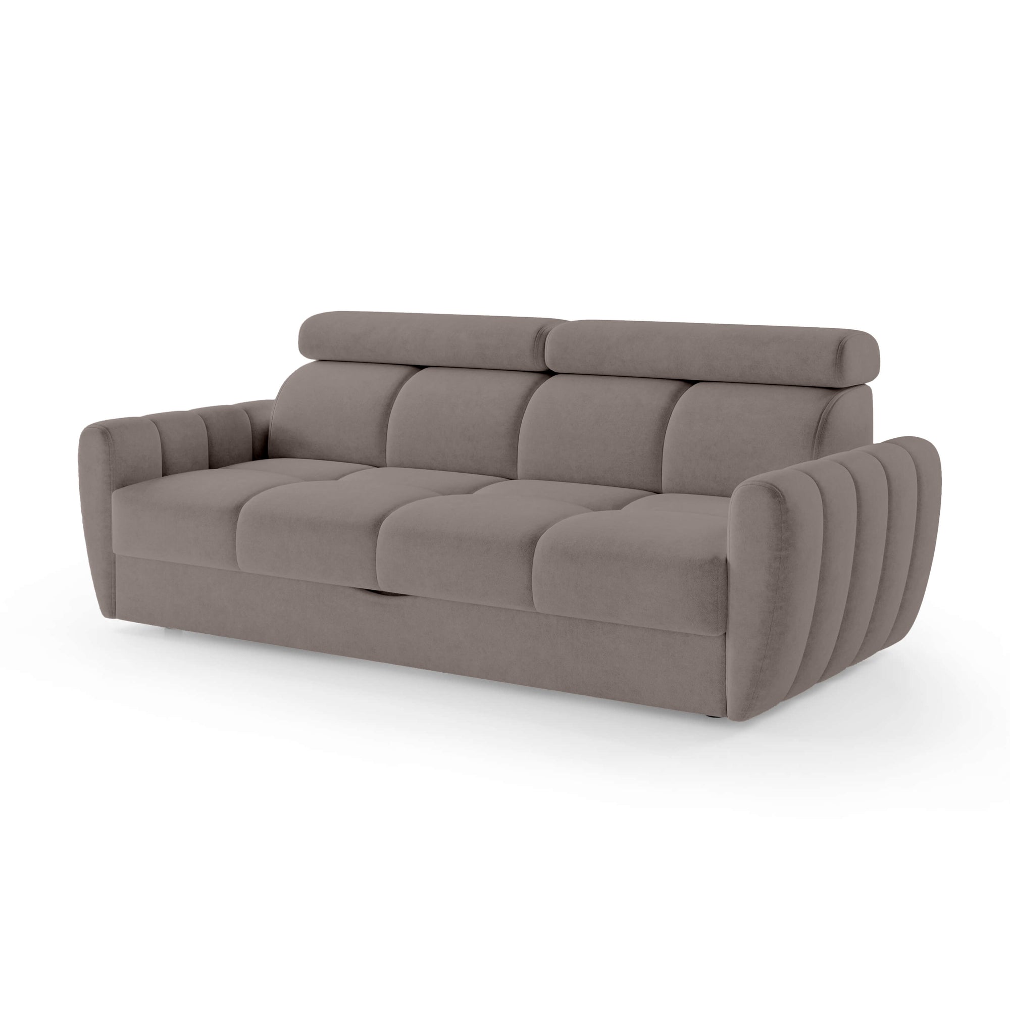 Sofa z funkcją spania 3-osobowa 227 cm w stylu minimalistycznym – pianka HR, regulowany zagłówek, puma | Franec Szary Heban (CLOUD 87)