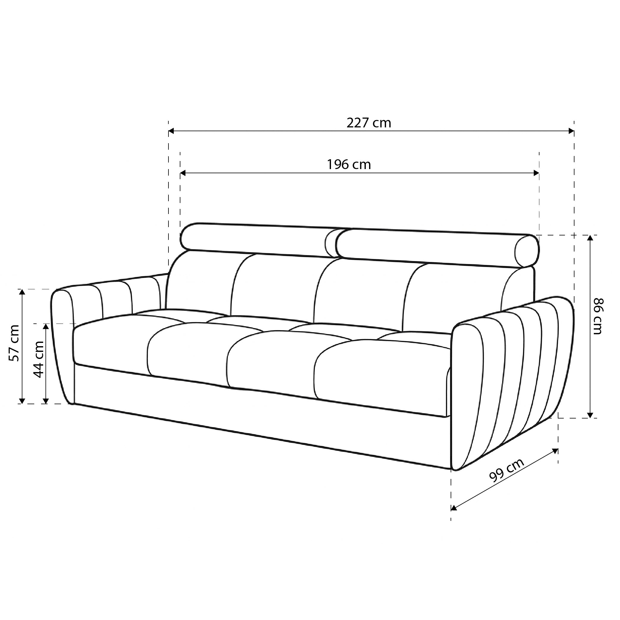 Sofa z funkcją spania 3-osobowa 227 cm w stylu minimalistycznym | Franec