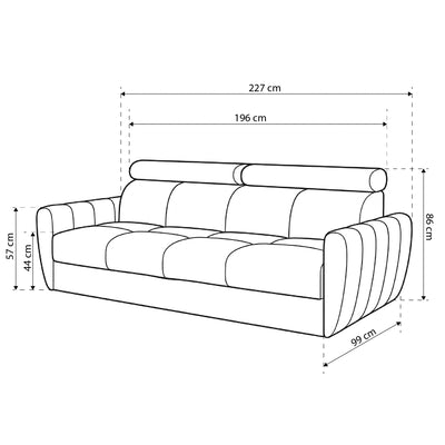 Sofa z funkcją spania 3-osobowa 227 cm w stylu minimalistycznym | Franec
