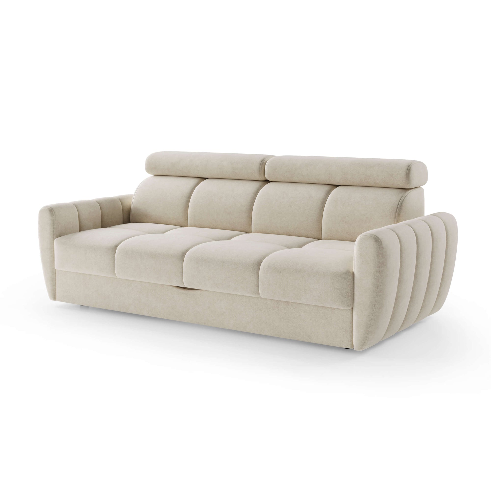 Sofa z funkcją spania 3-osobowa 227 cm w stylu minimalistycznym – pianka HR, regulowany zagłówek, puma | Franec