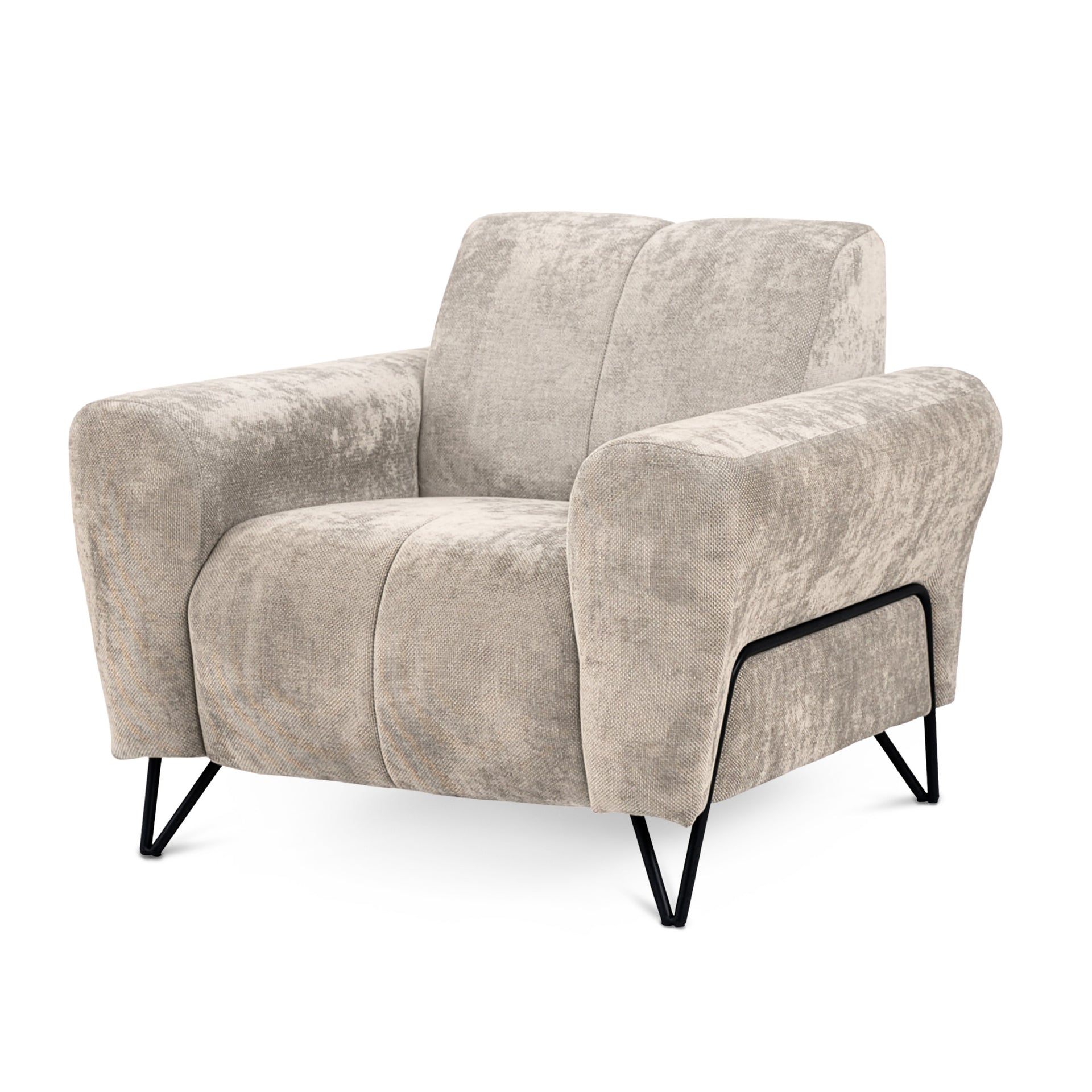 Fotel tapicerowany do salonu - tkanina Vega, miękka forma , metalowe nogi | Nellia