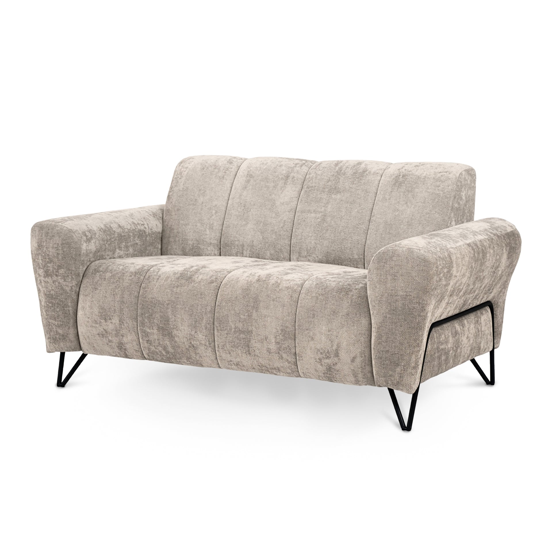 Sofa dwuosobowa do małych przestrzeni - tkanina Vega, miękka bryła, metalowe nogi | Nellia Waniliowy Puch (VEGA 02)