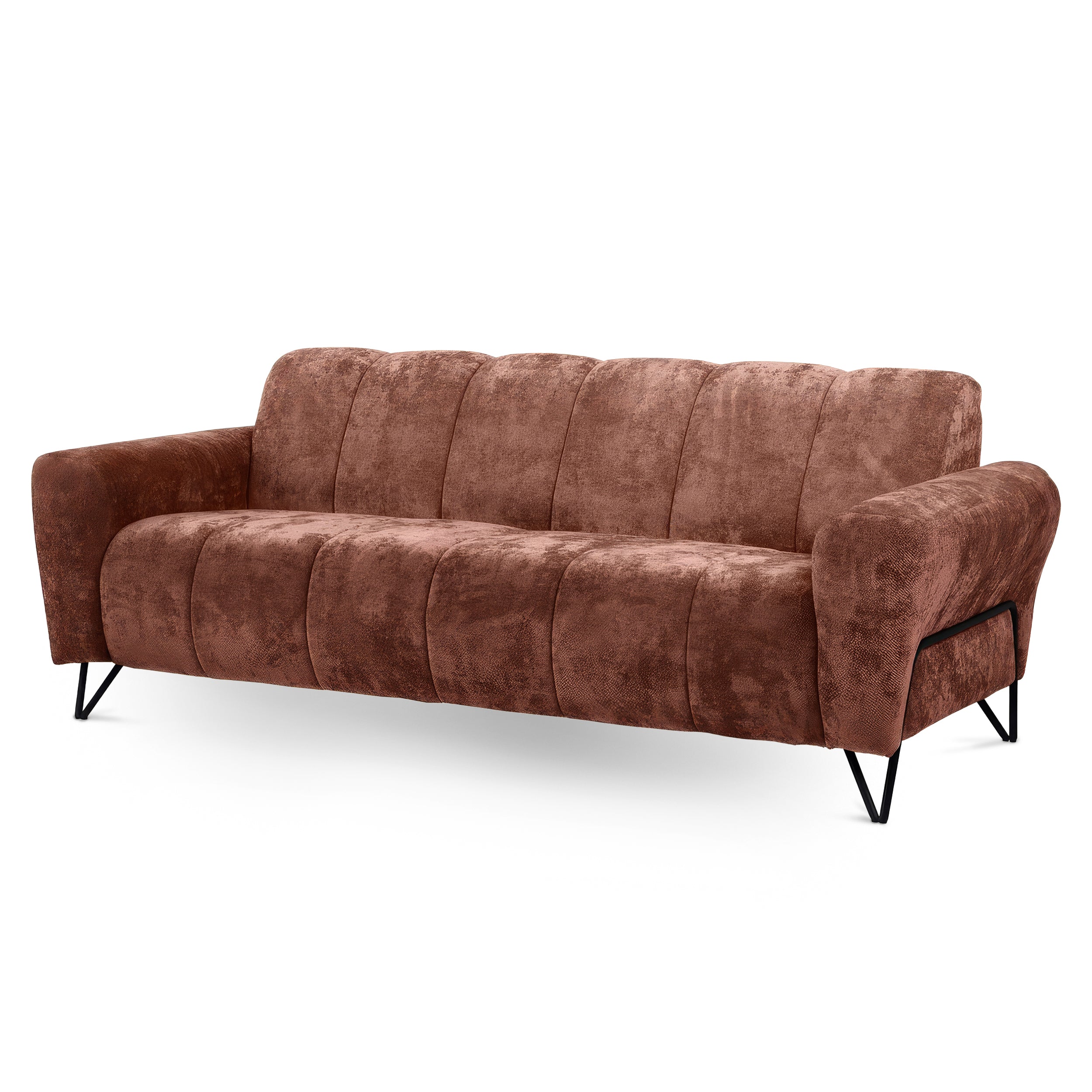 Sofa trzyosobowa do salonu w stylu nowoczesnym - tkanina Vega, miękka bryła, lekka konstrukcja | Nellia Przygaszona Terra (VEGA 08)
