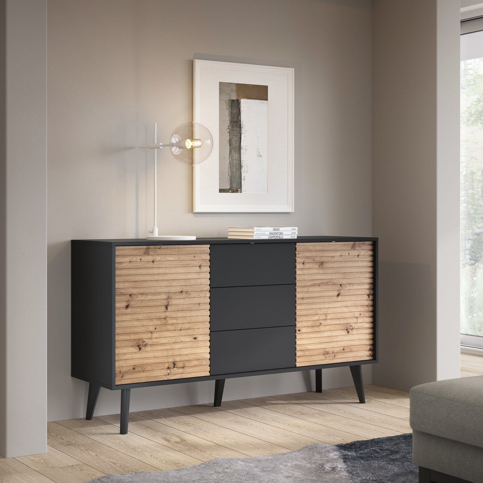 Komoda 154x83 z szufladami i drzwiami w stylu loft | Las