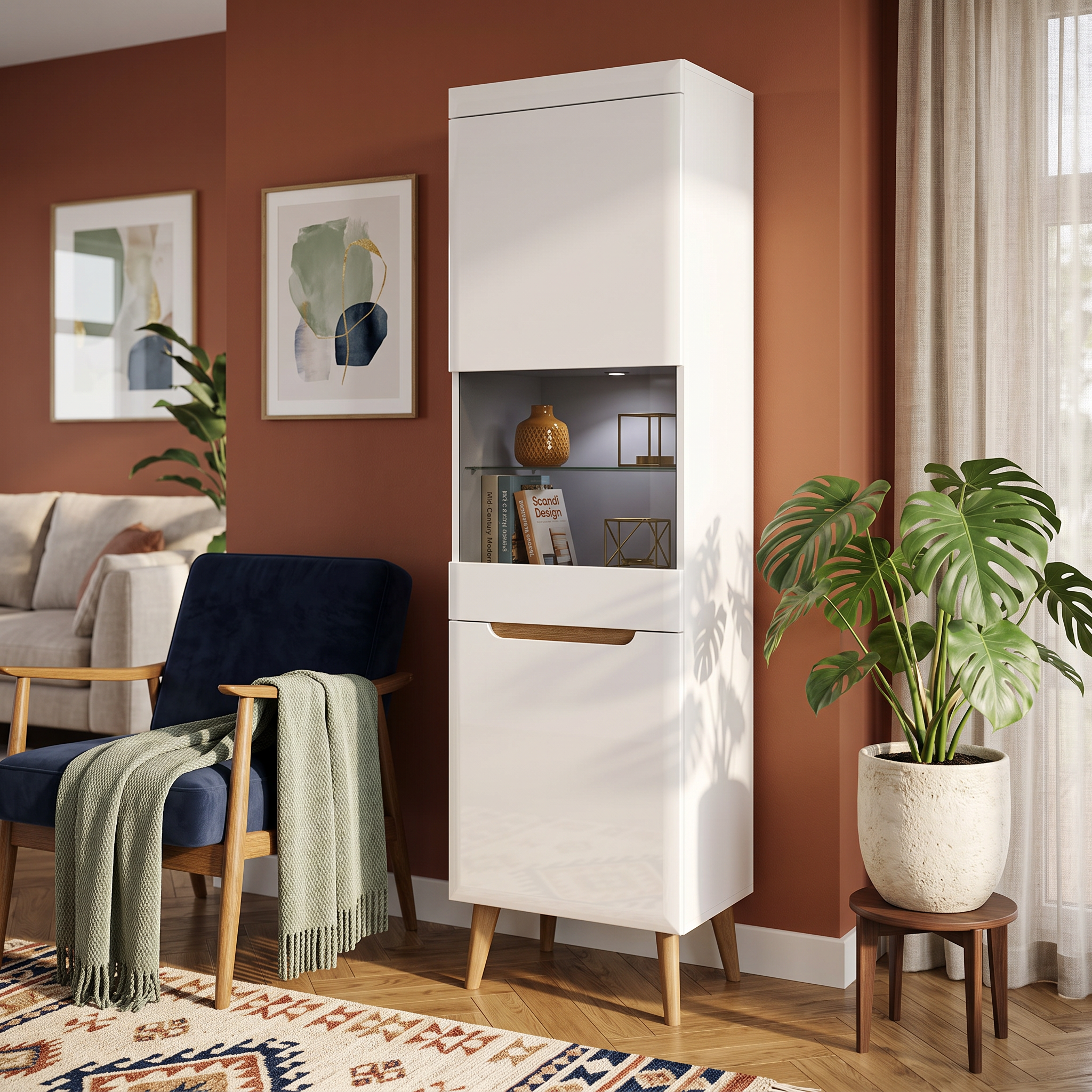 Witryna przeszklona 53x197 cm w stylu skandynawskim | TRAVA