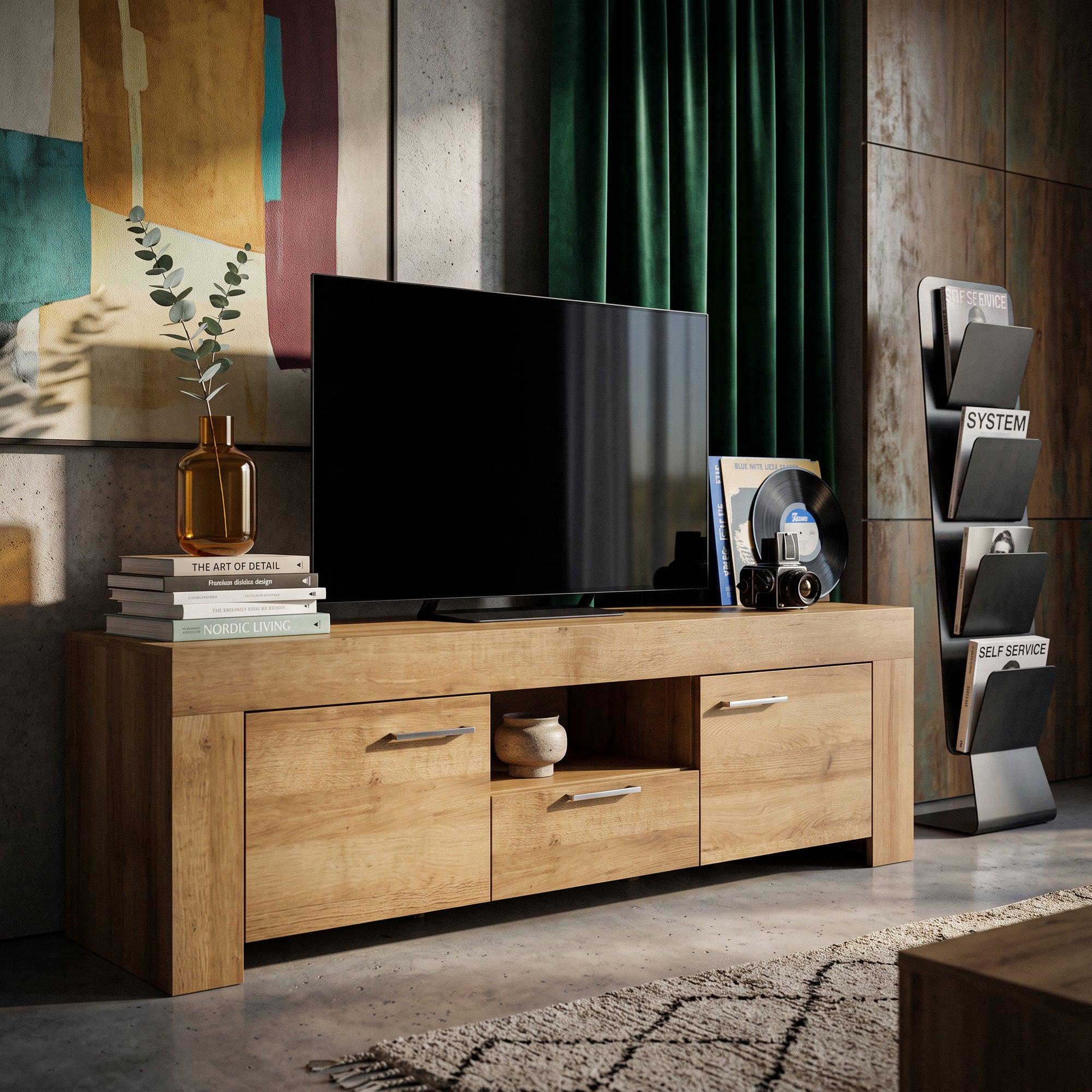 Zestaw RTV z półką 155x50+155x20 w stylu nowoczesnym | Gorky
