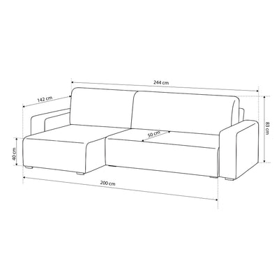 Narożnik uniwersalny z funkcją spania 3-osobowy 200x142–154 w stylu loft | Kingi