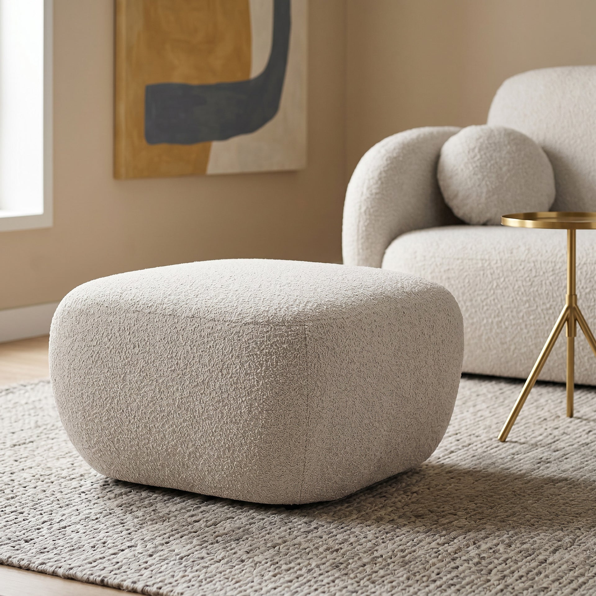 Pufa w stylu organic modern 75×39 cm - zaokrąglona forma, tkanina Abriamo, 14 kolorów | OLEMO