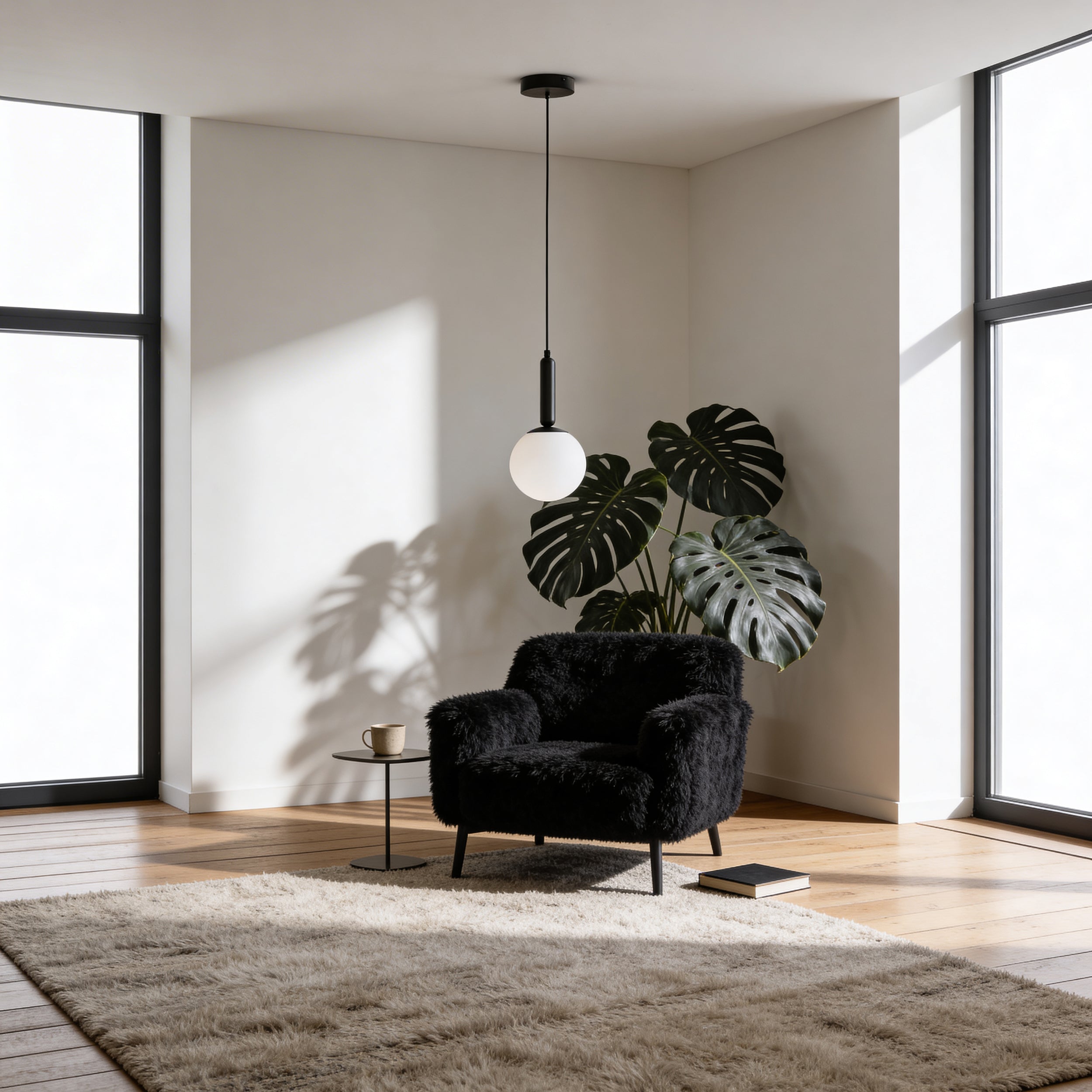 Czarna lampa wisząca z kulą Obal