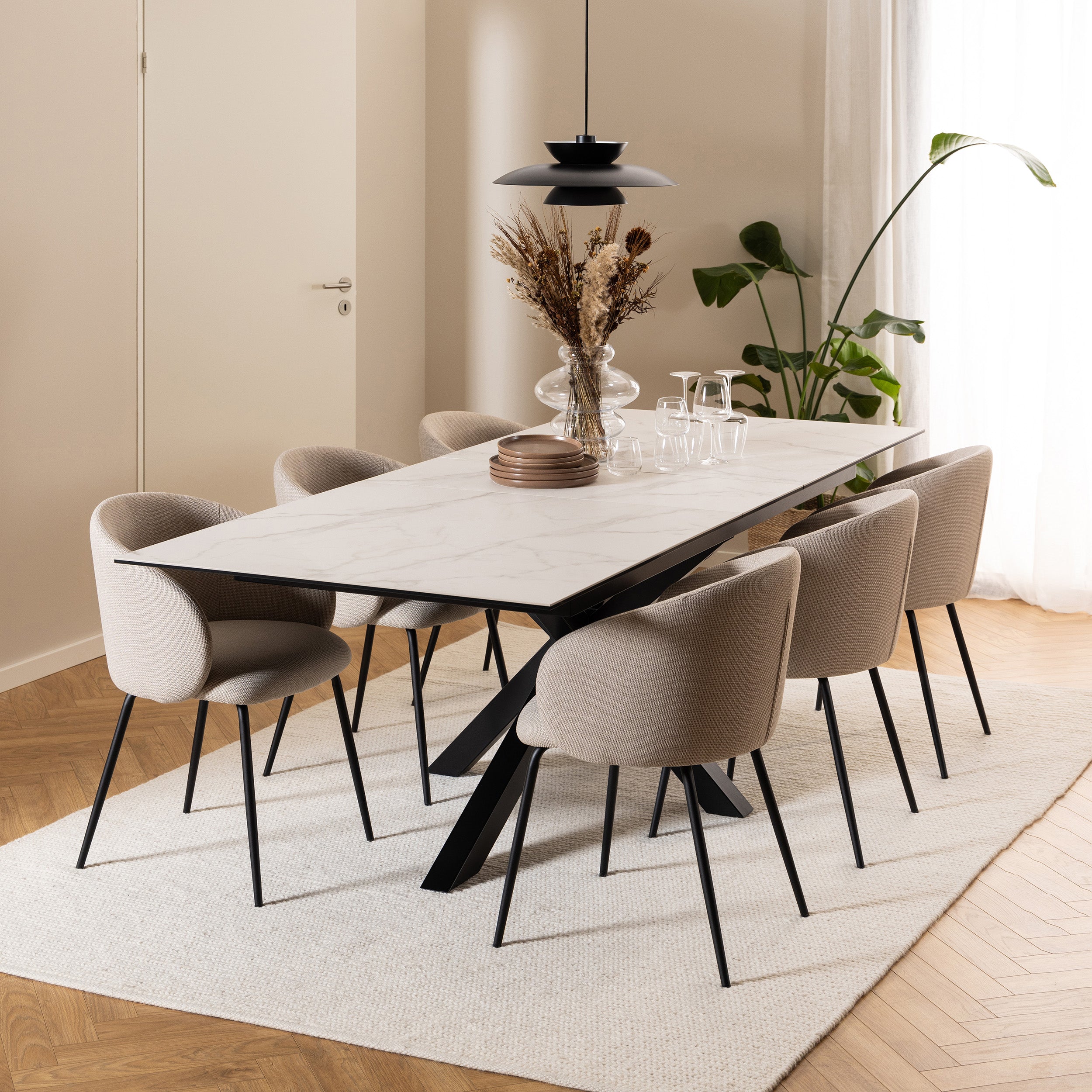 Duży rozkładany stół do jadalni 200-240x76 w stylu nowoczesnym - ceramiczny blat, designerski stelaż, 4 warianty kolorystyczne | Lorrins