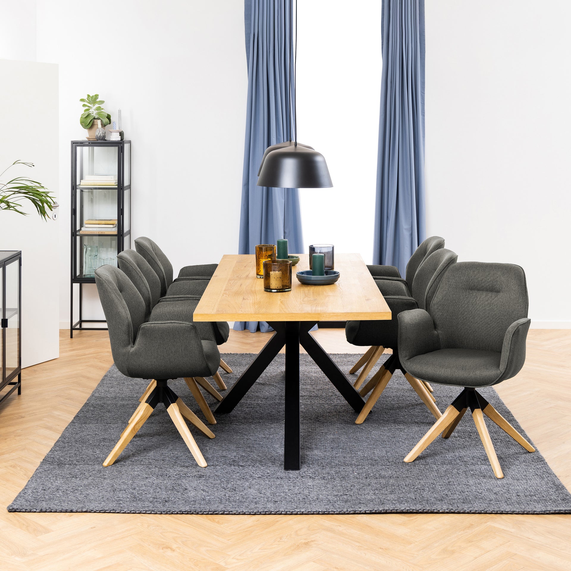 Stół do jadalni 220x76 w stylu industrialnym - dębowy szeroki blat, czarna metalowa podstawa | Oryss Oak