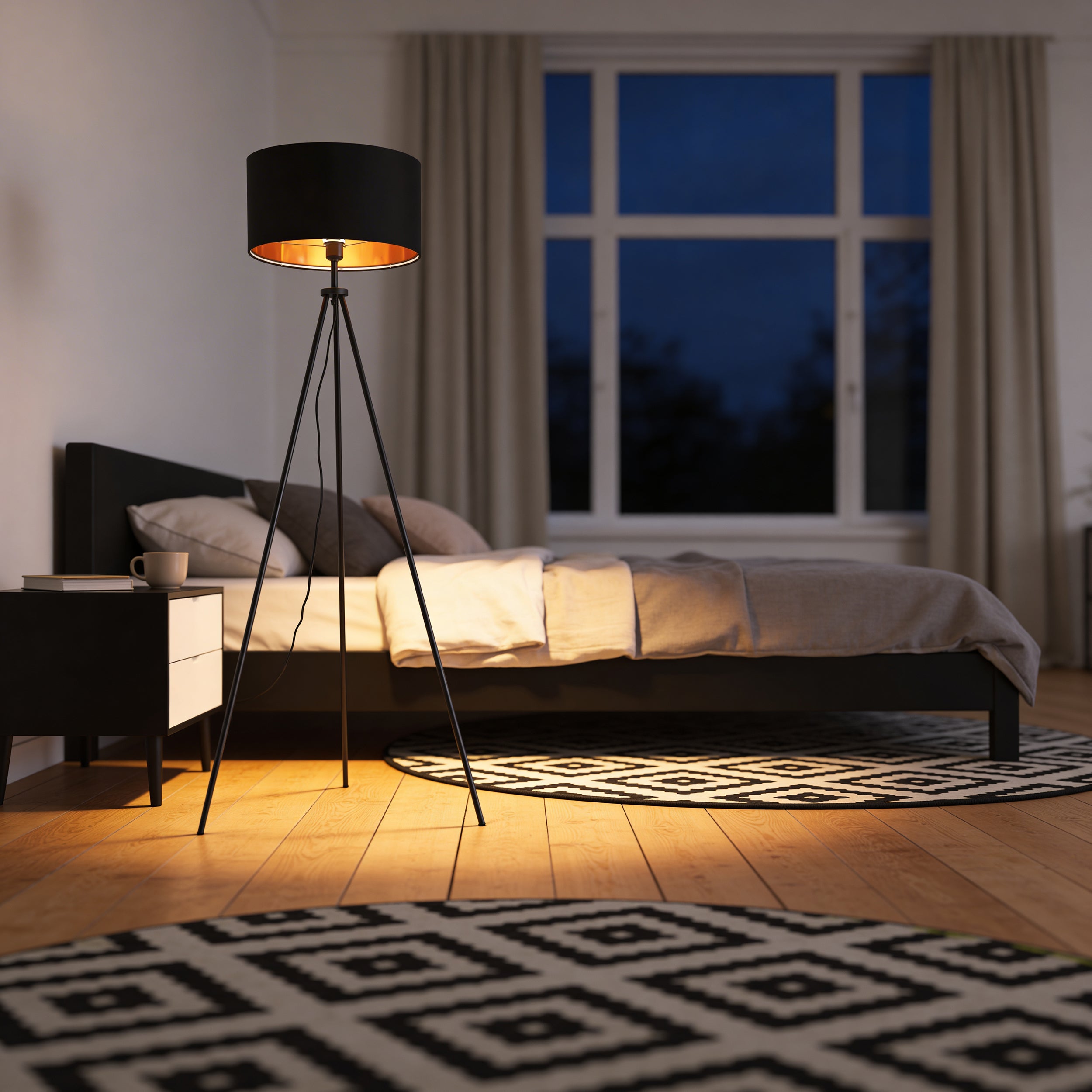Lampa podłogowa na trójnogu z abażurem w stylu eleganckim | Aureno