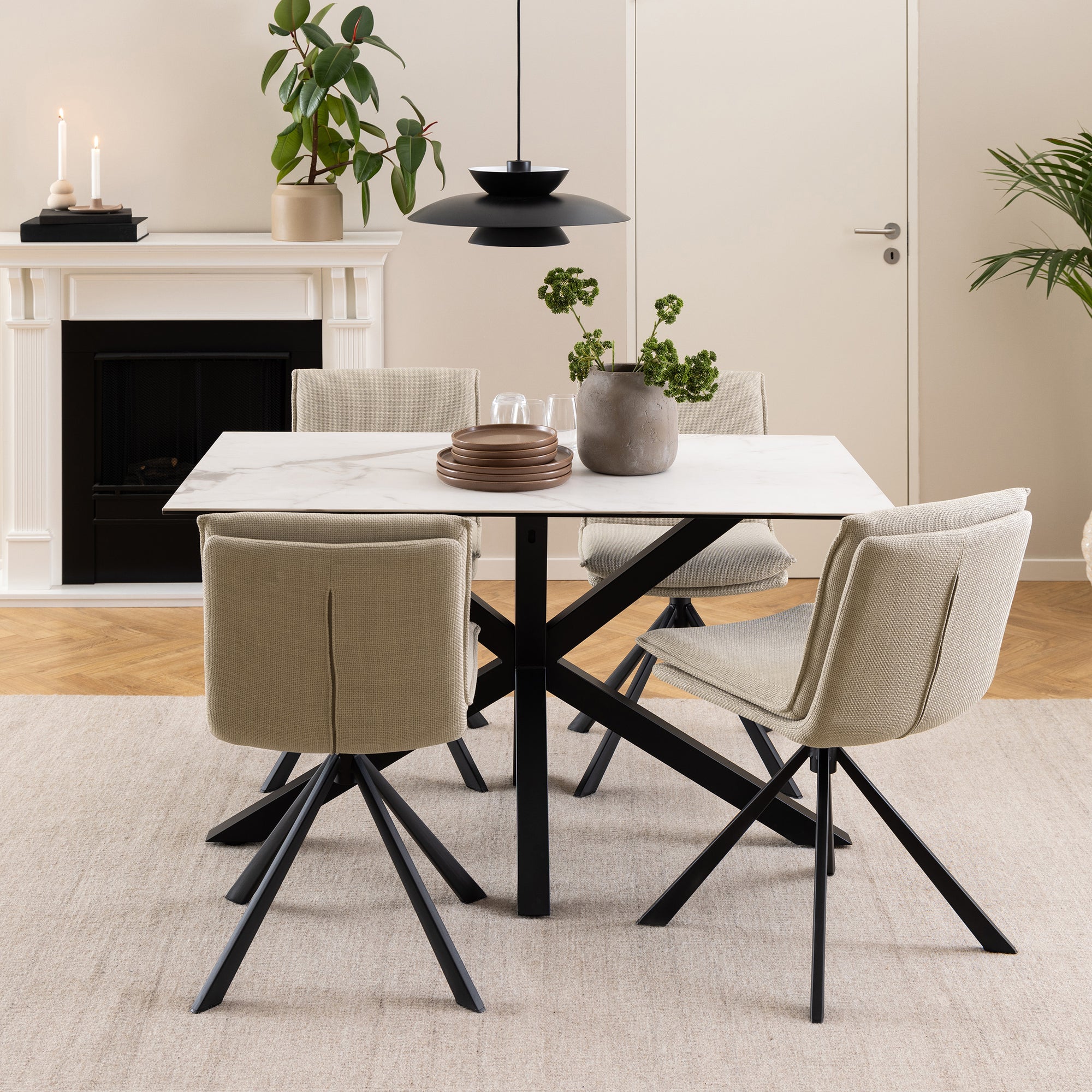 Stół do jadalni 135x80 w stylu nowoczesnym - ceramiczny blat w 4 kolorach, czarna podstawa | Oryss