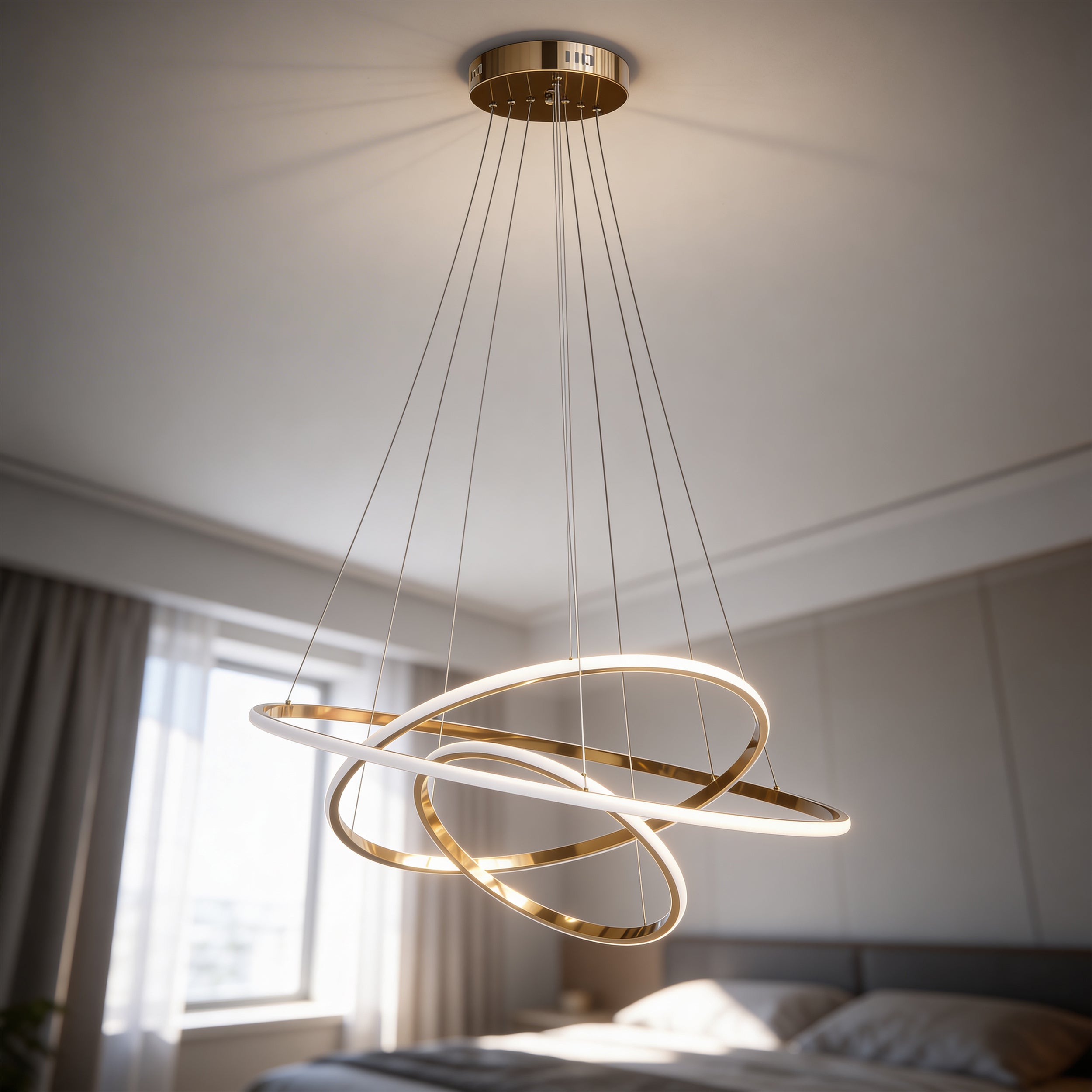 Lampa wisząca LED z trzema pętlami światła w stylu glamour | Movimento
