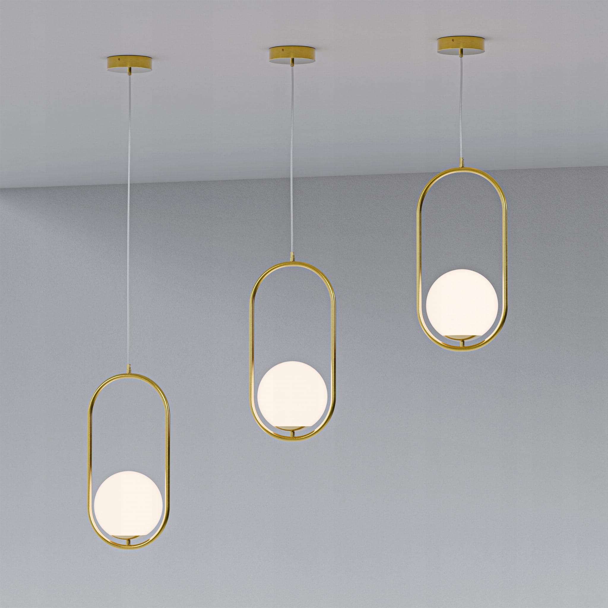 Lampa wisząca z kulistym kloszem w złotej ramie w stylu nowoczesnym | Orbitella