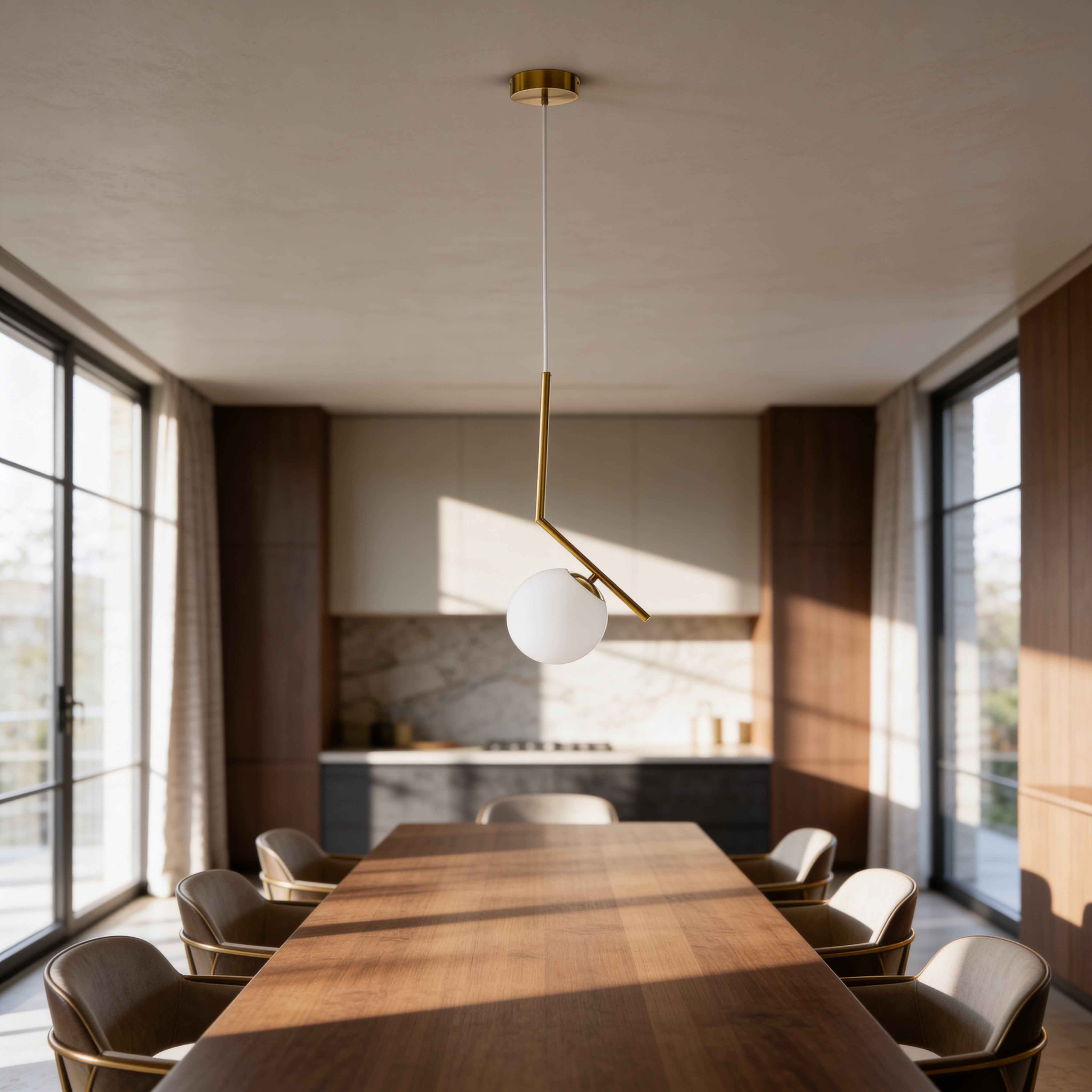 Lampa wisząca z kulistym kloszem na ramieniu w stylu nowoczesnym | Orbitella