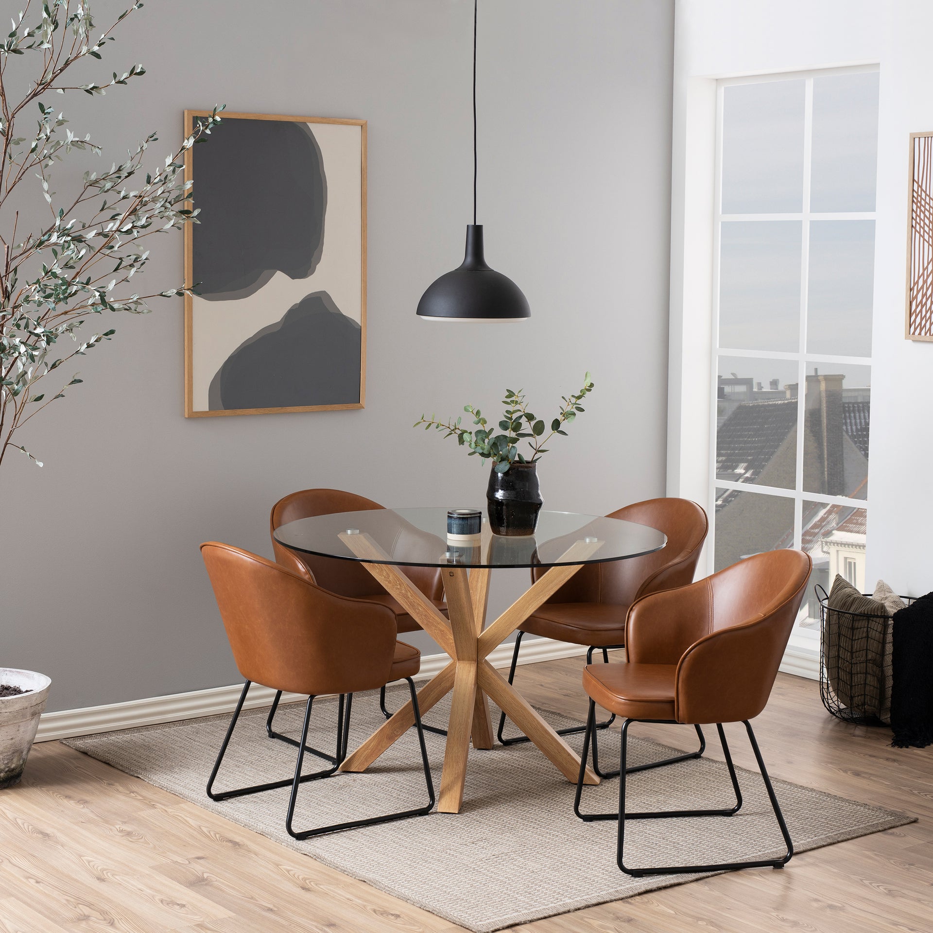 Okrągły stół szklany 119x76 w stylu nowoczesnym - hartowany blat, metalowa podstawa | Stela