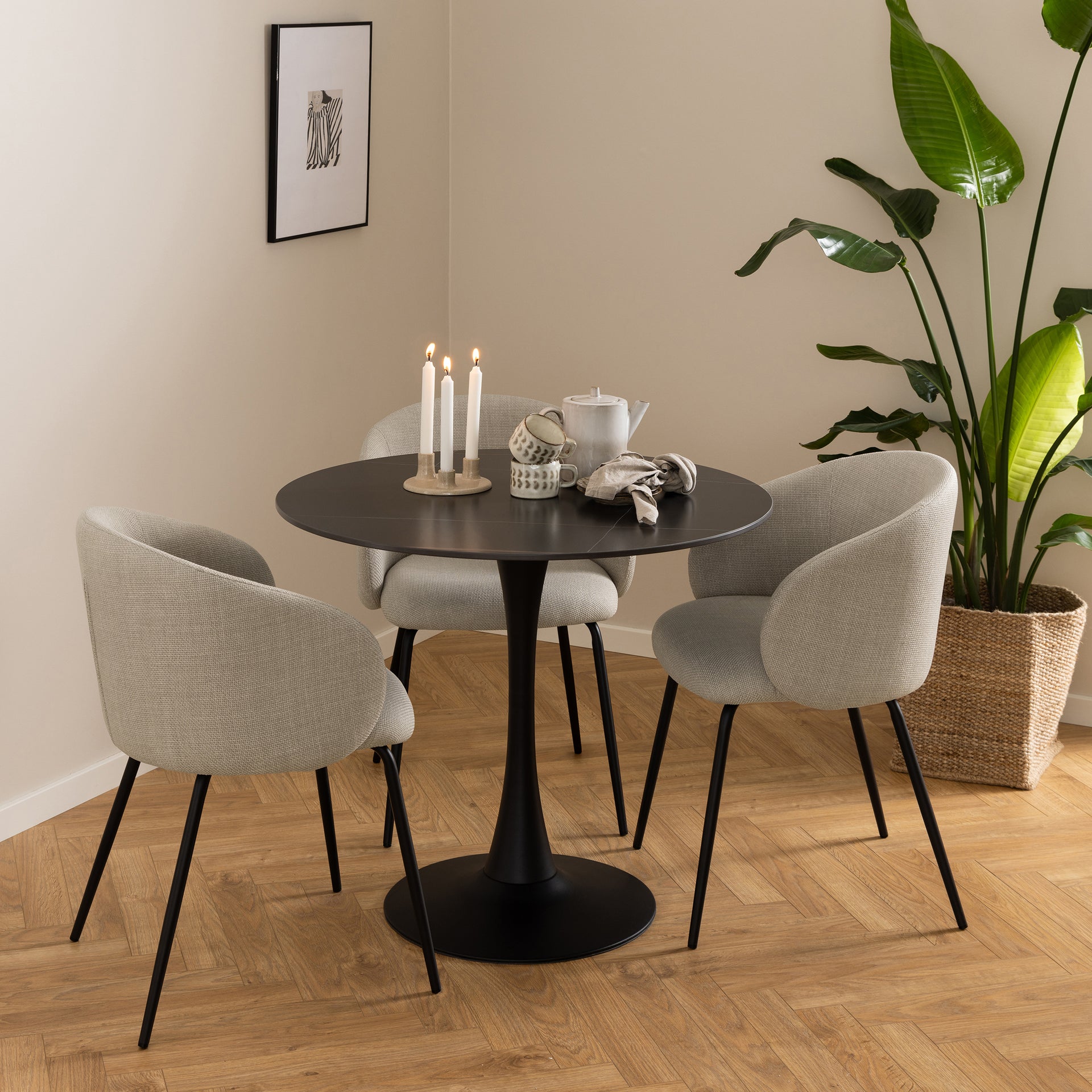 Zestaw dwóch krzeseł do jadalni w stylu nowoczesnym - tapicerowane, metalowa podstawa | Delmo